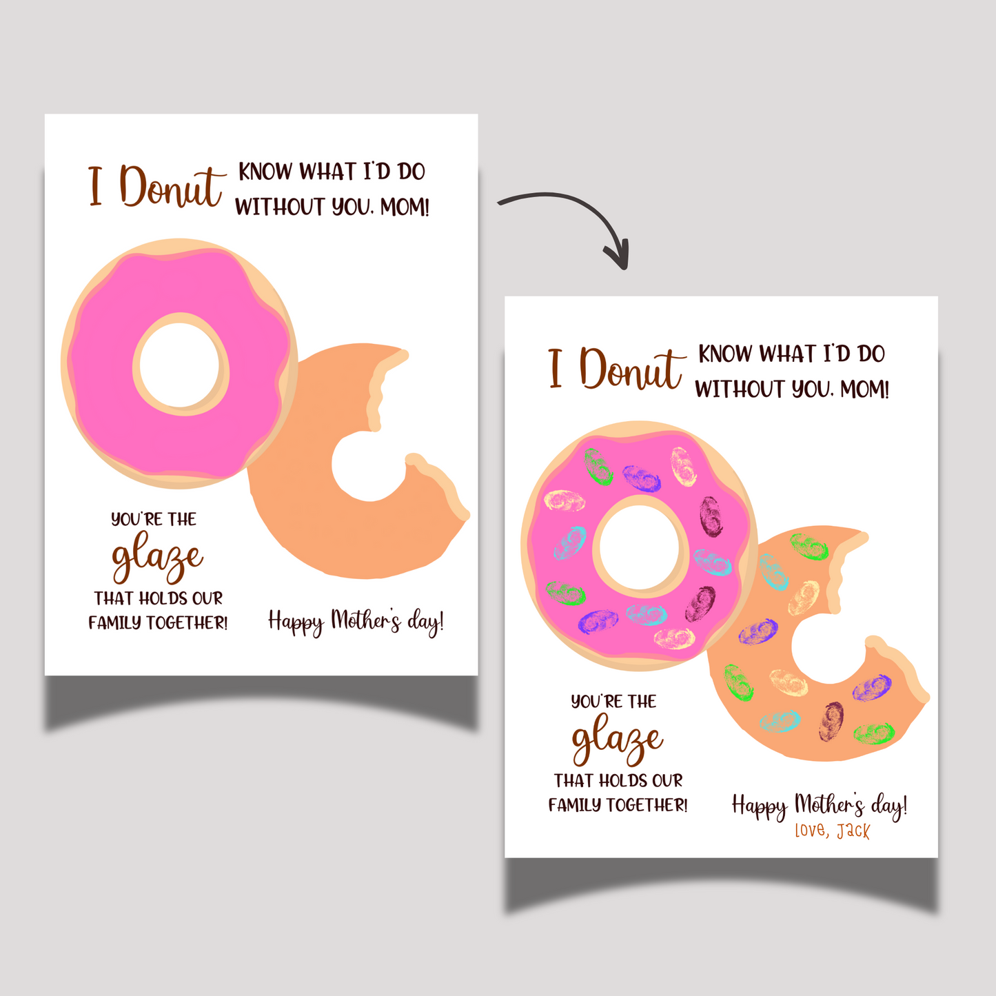 Donut Mothers Day Handprint Fingerprint Craft for Kids Printable, Card Art Activity Personalized Mom Birthday Gift