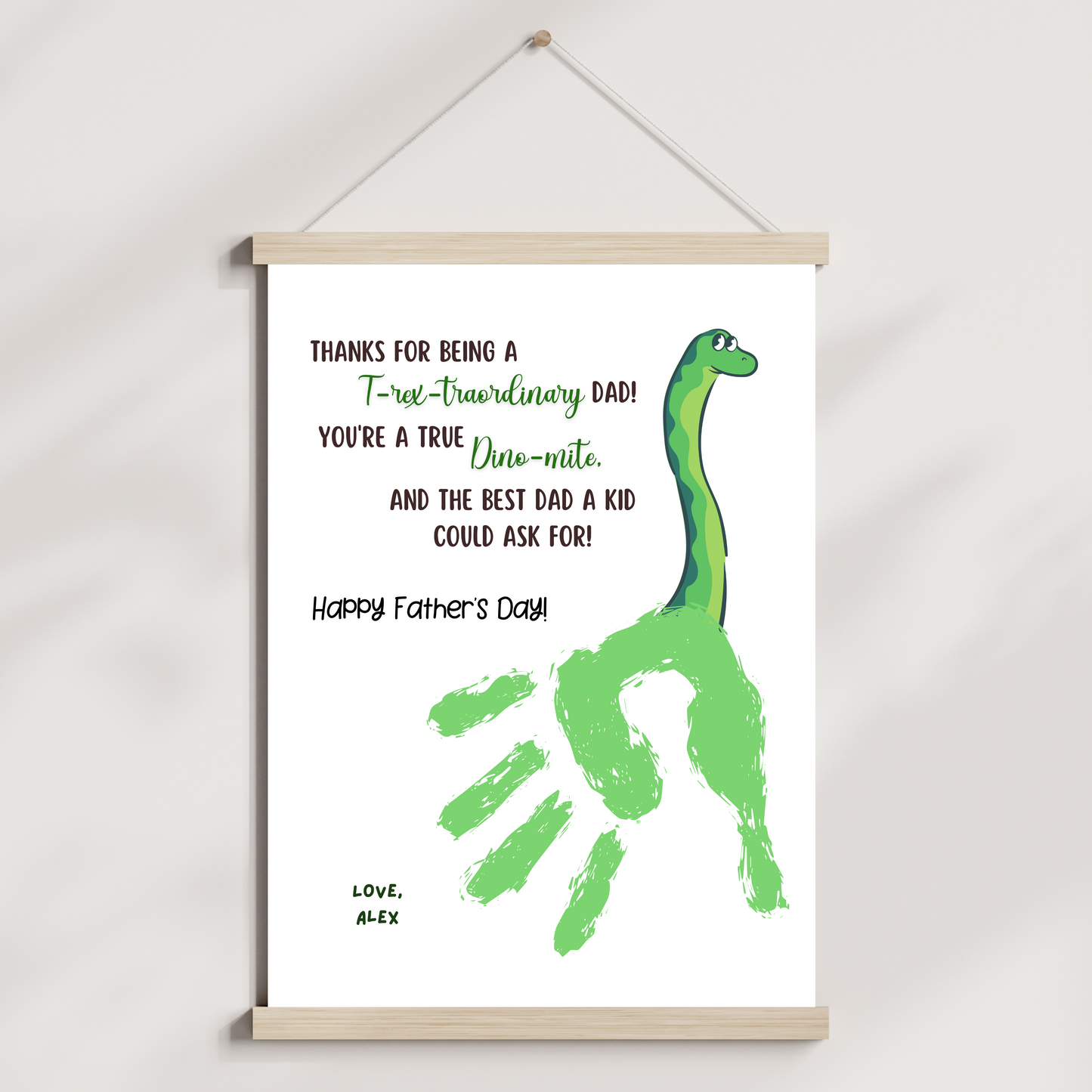 Fathers Day Handprint Craft for Kids Printable, DIY Dad Card Dino Art Activity Personalized Birthday Gift from Baby Toddler Preschool Daycare