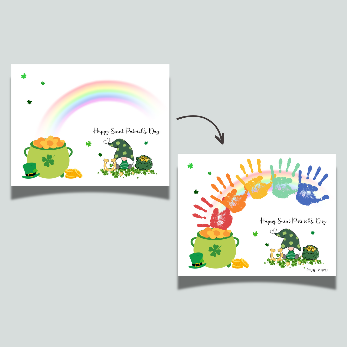 St Patricks Day Handprint Craft Printable, DIY St. Pattys Art Keepsake for Kids Baby Toddler Activity