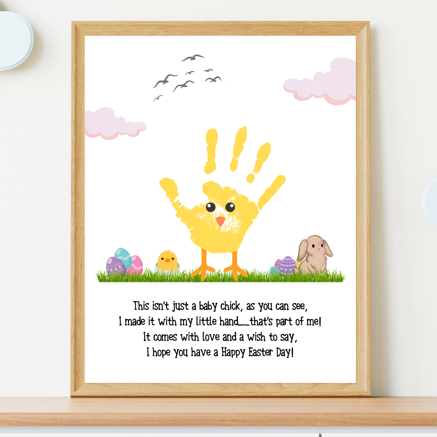 Baby Chick Happy Easter Poem Handprint Craft for Kids Printable, DIY Spring Art Activity Keepsake Personalized Gift