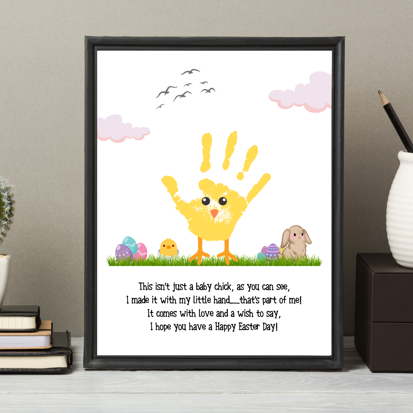 Baby Chick Happy Easter Poem Handprint Craft for Kids Printable, DIY Spring Art Activity Keepsake Personalized Gift