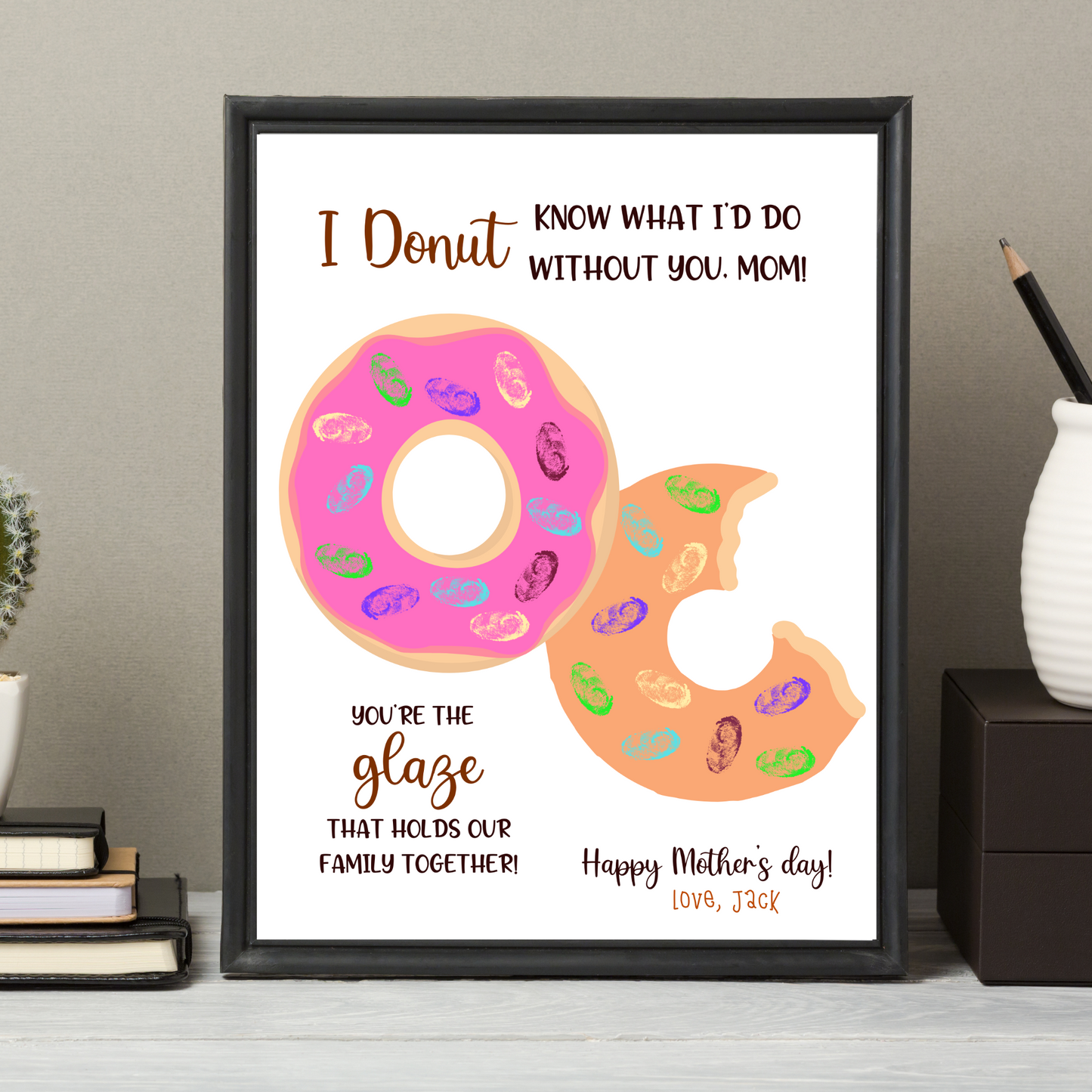 Donut Mothers Day Handprint Fingerprint Craft for Kids Printable, Card Art Activity Personalized Mom Birthday Gift