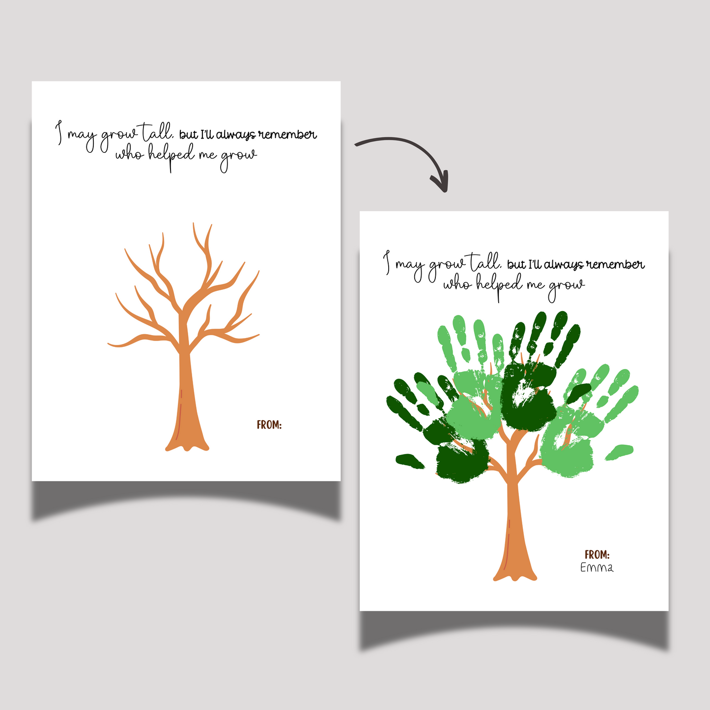 Teacher Appreciation Handprint Craft Kids Printable, DIY End of Year Gift Keepsake Tree Art for Pre-K Kindergarten Preschool End Of School