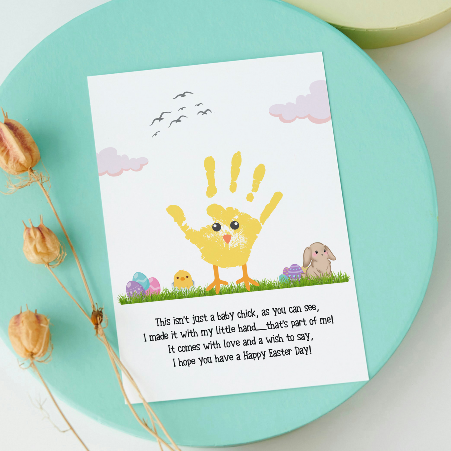 Baby Chick Happy Easter Poem Handprint Craft for Kids Printable, DIY Spring Art Activity Keepsake Personalized Gift