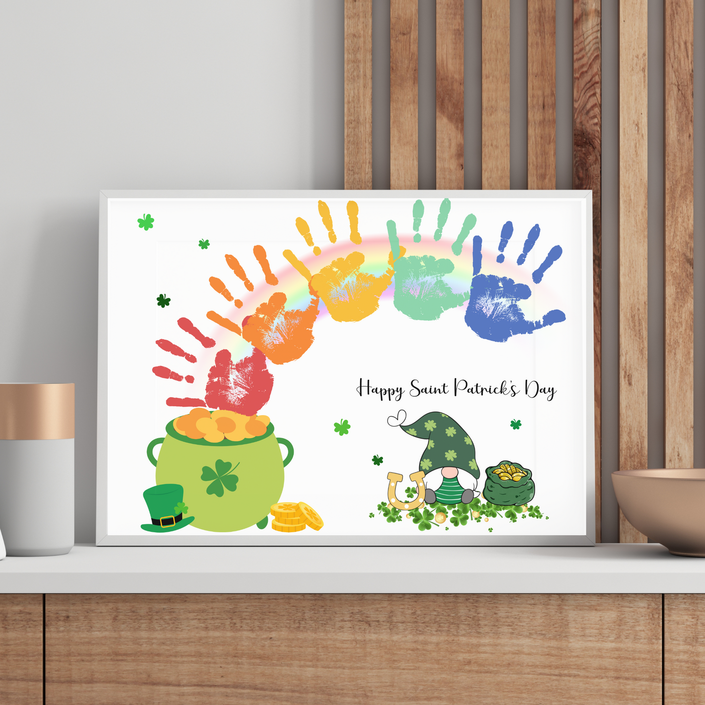 St Patricks Day Handprint Craft Printable, DIY St. Pattys Art Keepsake for Kids Baby Toddler Activity