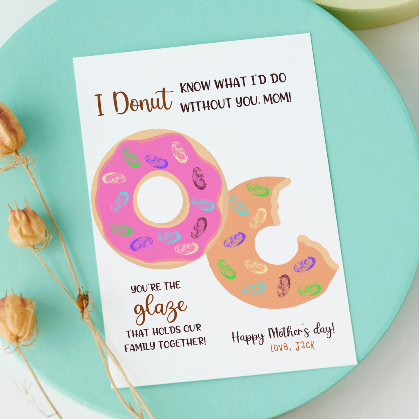 Donut Mothers Day Handprint Fingerprint Craft for Kids Printable, Card Art Activity Personalized Mom Birthday Gift