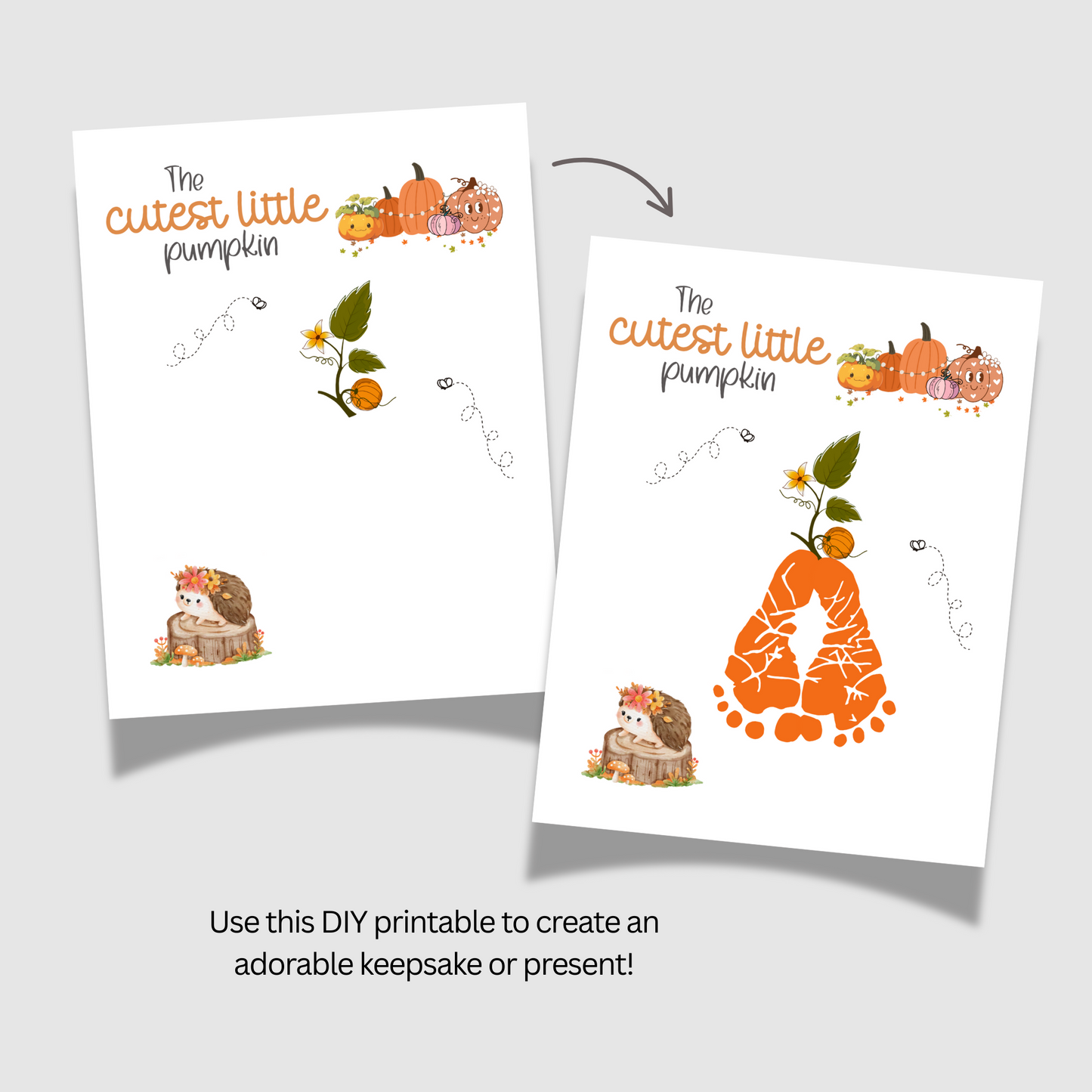 Pumpkin Footprint Craft Printable, Fall Autumn Activity DIY Art for Kids