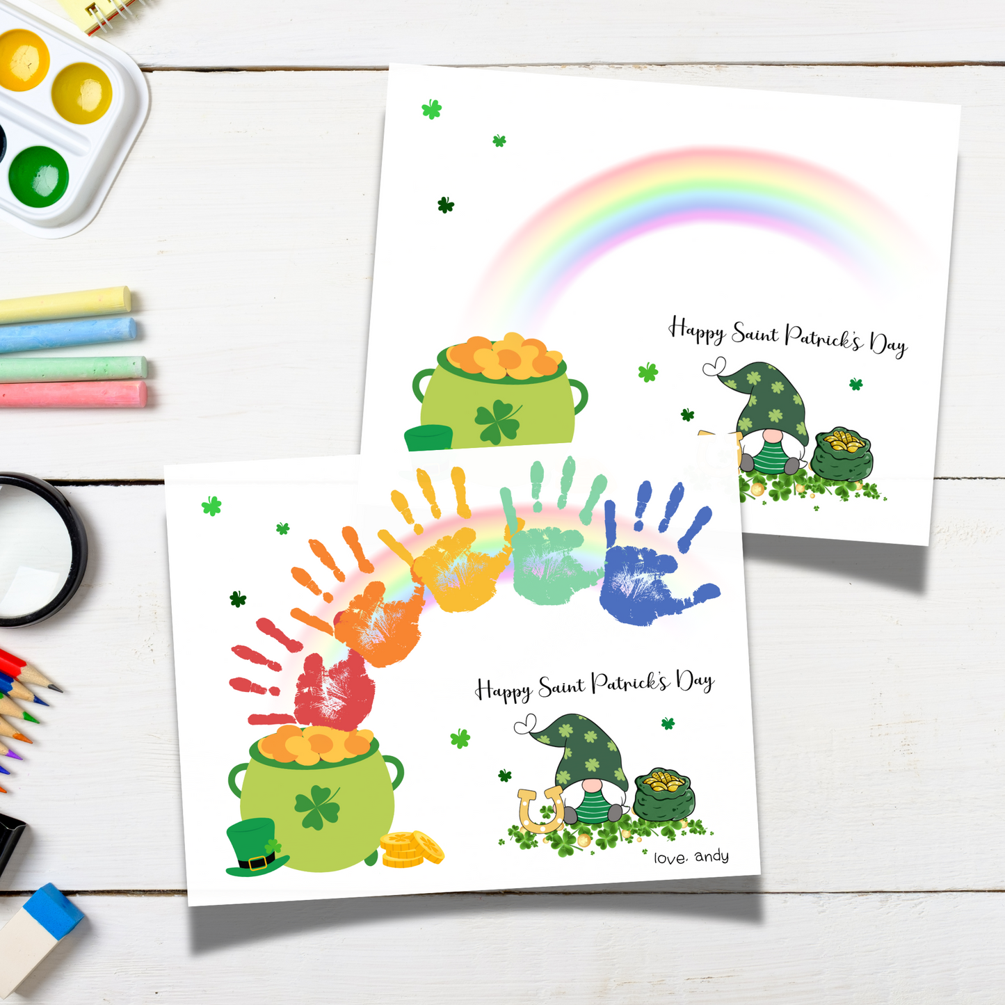 St Patricks Day Handprint Craft Printable, DIY St. Pattys Art Keepsake for Kids Baby Toddler Activity