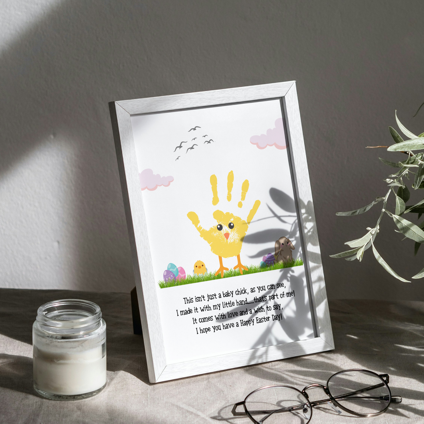 Baby Chick Happy Easter Poem Handprint Craft for Kids Printable, DIY Spring Art Activity Keepsake Personalized Gift