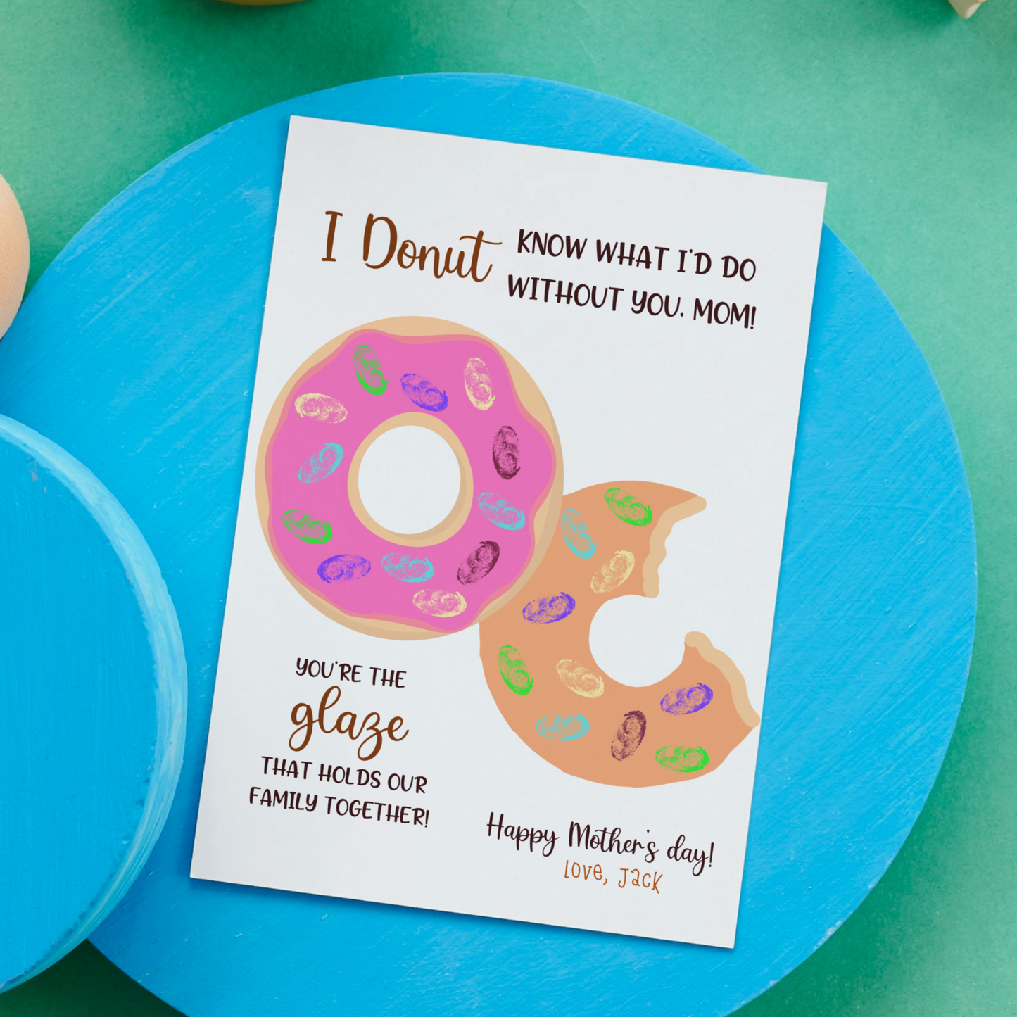 Donut Mothers Day Handprint Fingerprint Craft for Kids Printable, Card Art Activity Personalized Mom Birthday Gift