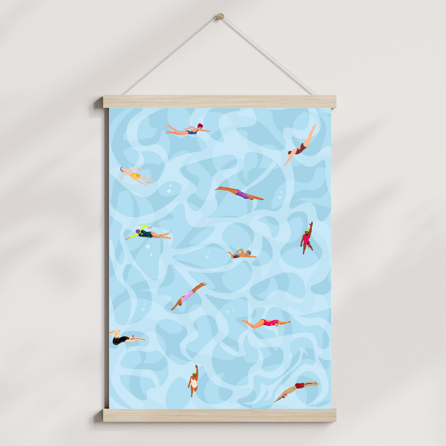 Tiny People Swimming Print, Pool Printable Art Gift