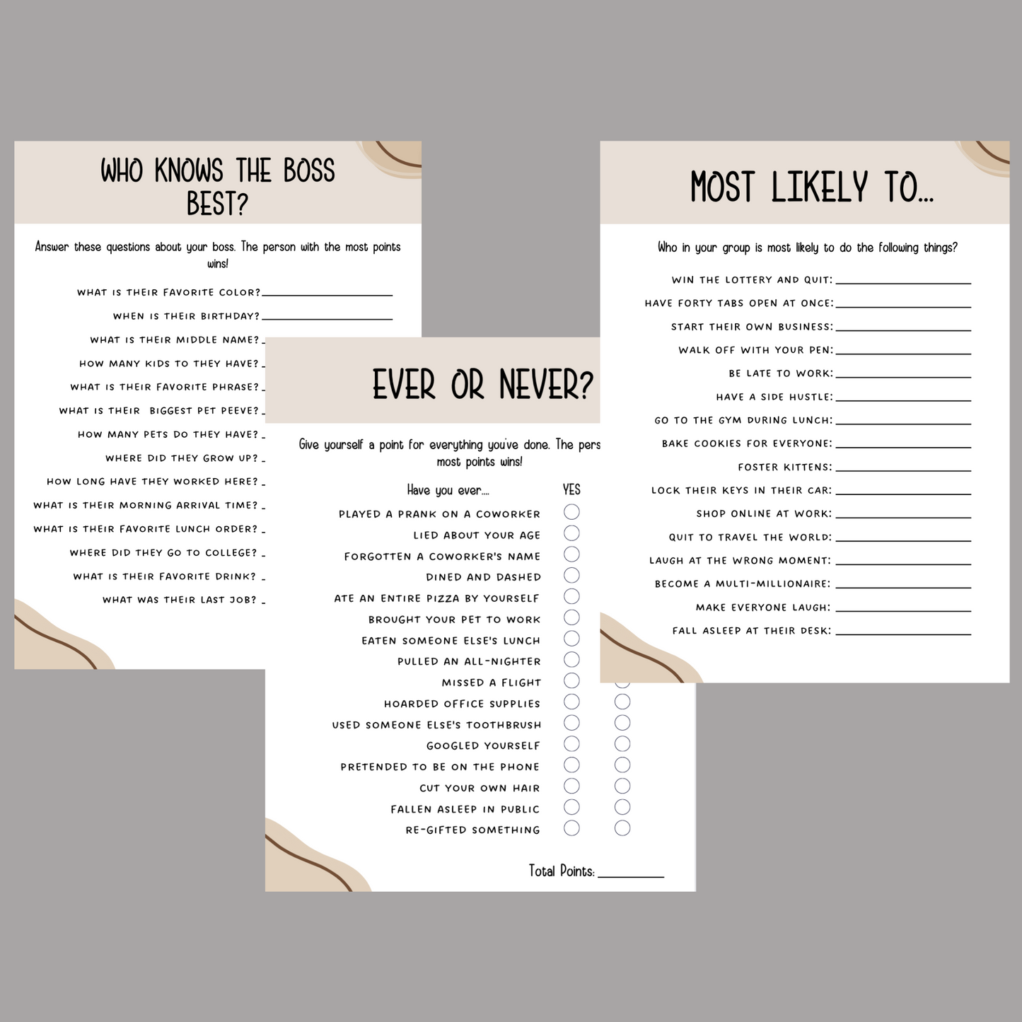 Office Party Games Printable, Work Icebreakers, Team Building Happy Hour Games