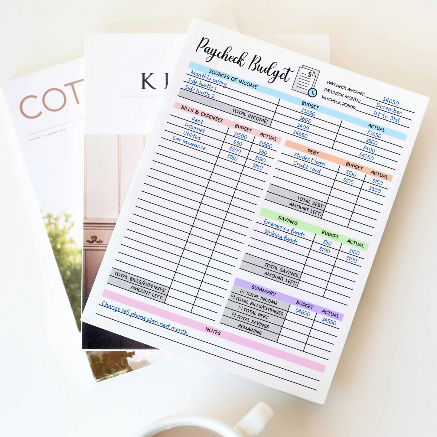 Paycheck Budget Overview Planner Printable, Minimalist Budget Tracker