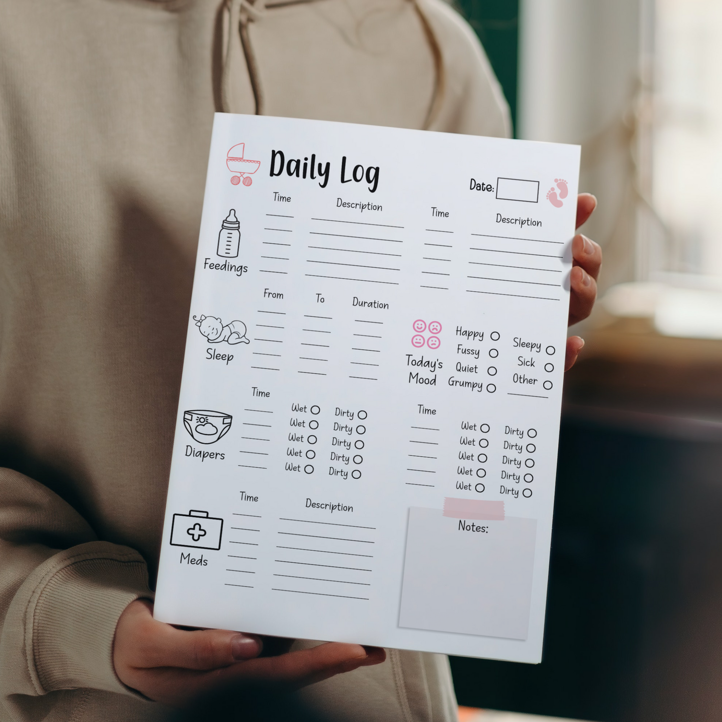 Infant Daily Log Printable, Baby Daycare Tracker Template, Nanny Log