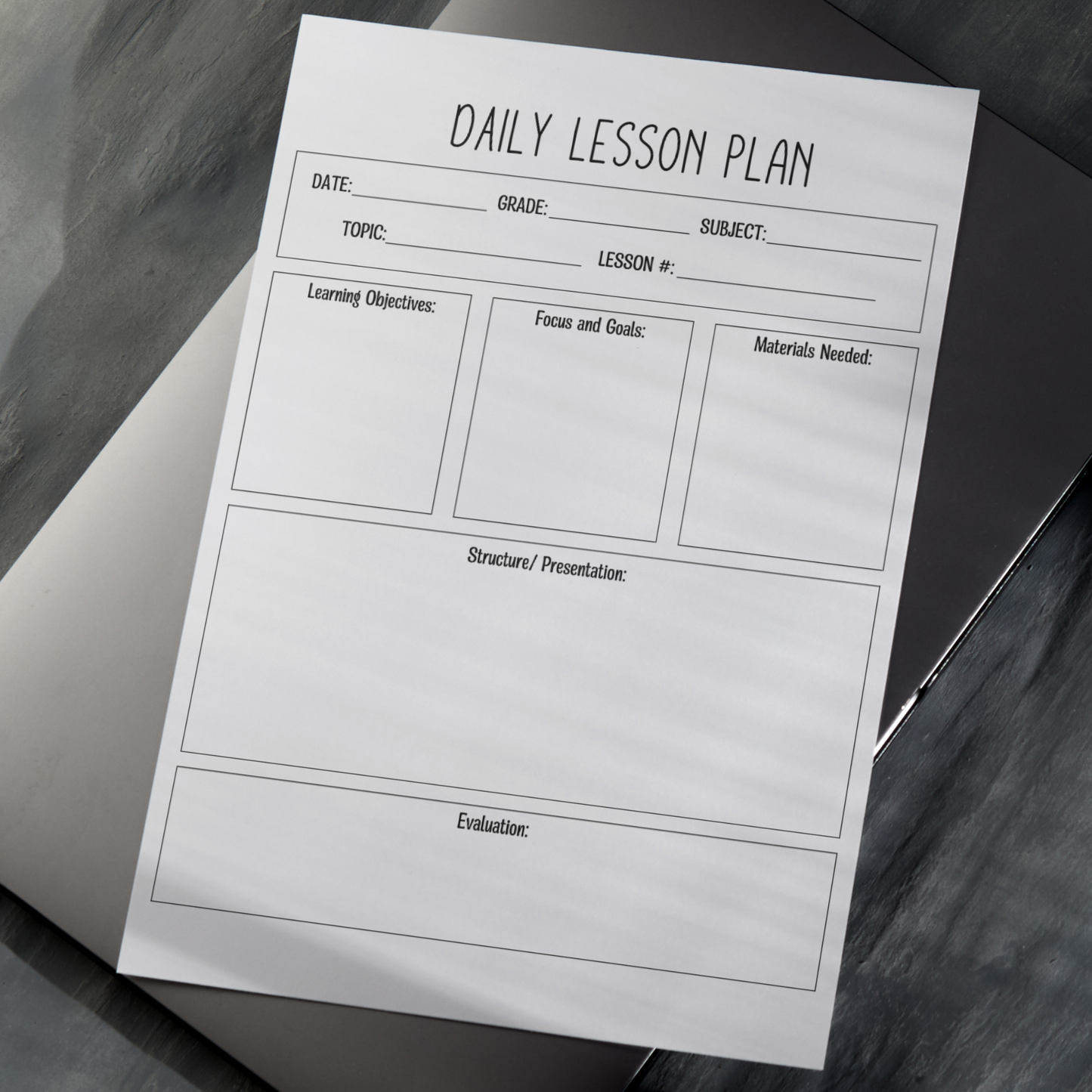 Daily Lesson Plan Template Printable, Simple Minimalist Lesson Planner