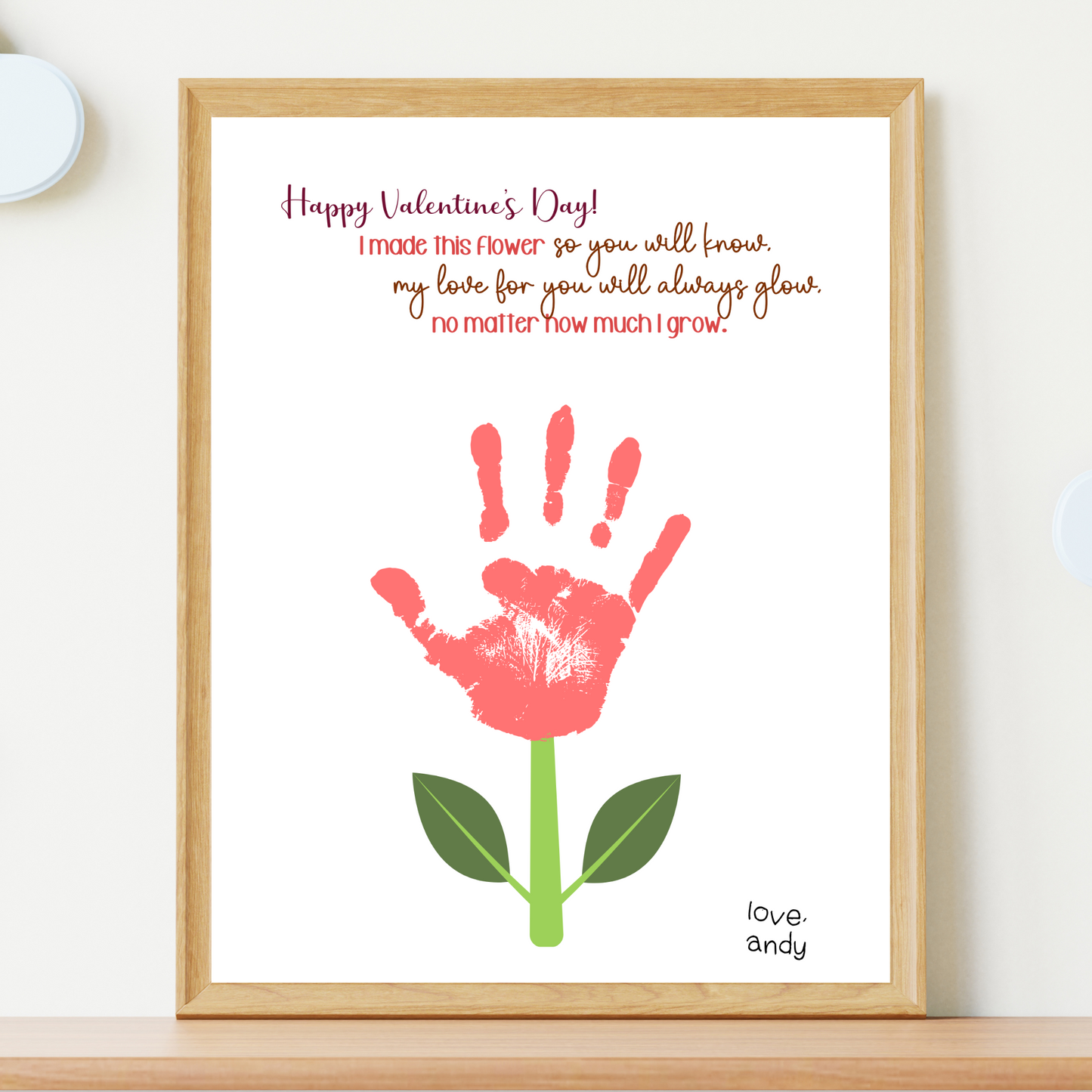 Valentine’s Day Handprint Craft Printable, Flower DIY Art Activity for Kids