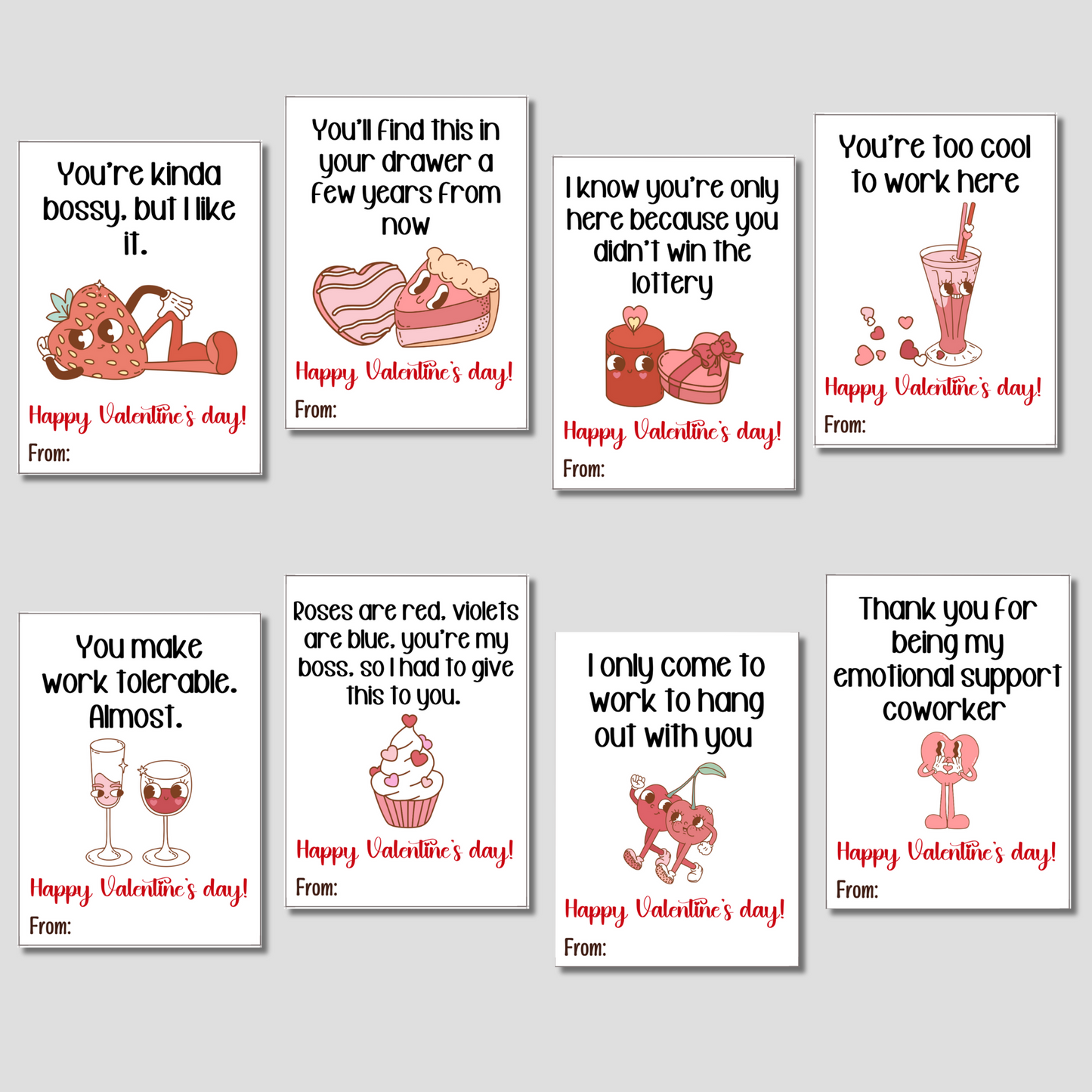 Funny Coworker Valentine's Day Retro Cards Printable, Workplace Office Party Gift for Colleague Staff Boss Employee