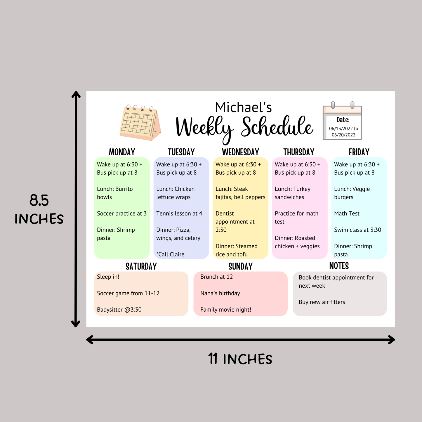 Kids Weekly Planner Printable, Editable Weekly Schedule Chart