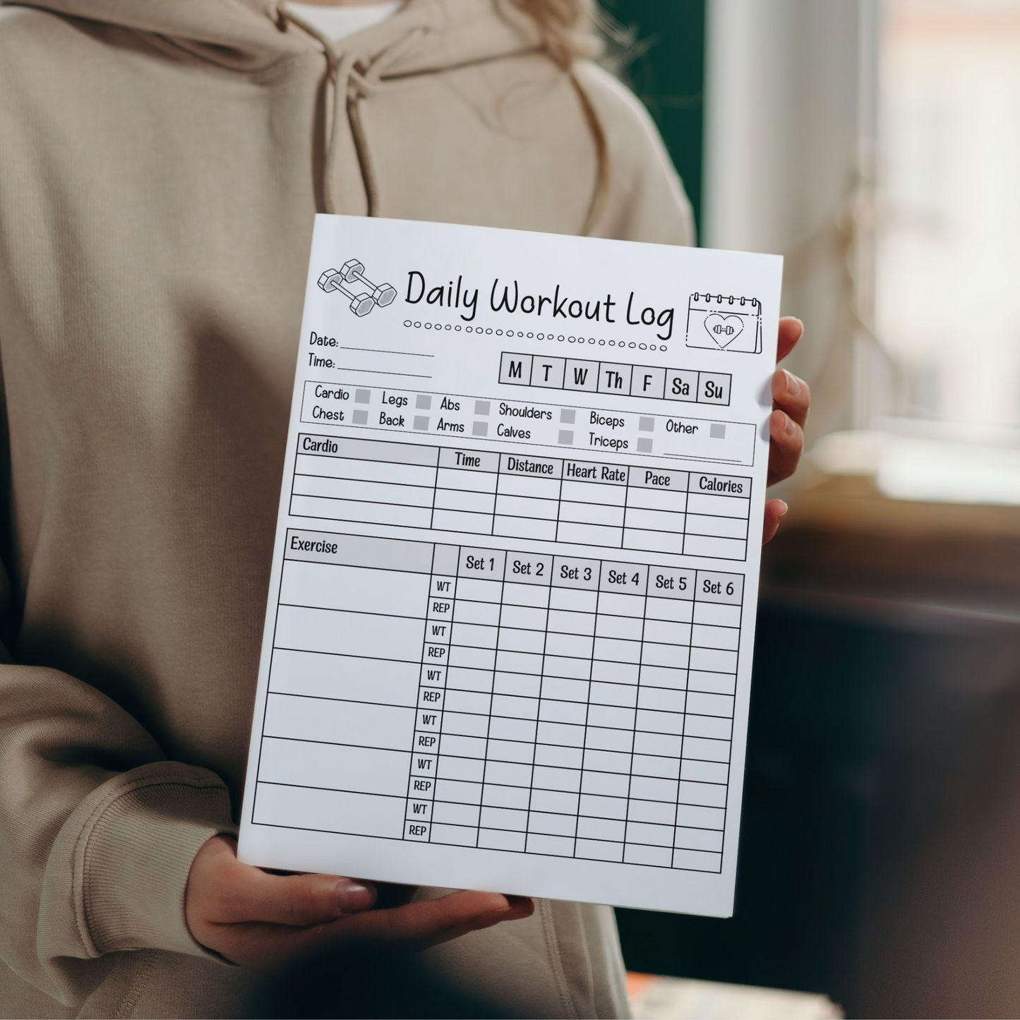 Daily Workout Log Printable Exercise Planner, Gym Training Tracker