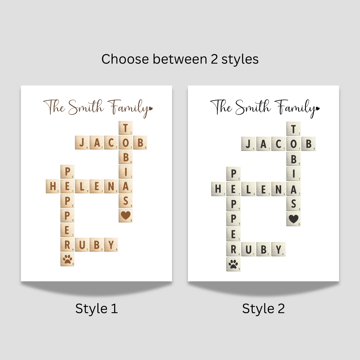 Custom Family Name Sign Printable, Personalized Crossword Scrabble Letter Tile Puzzle Gift