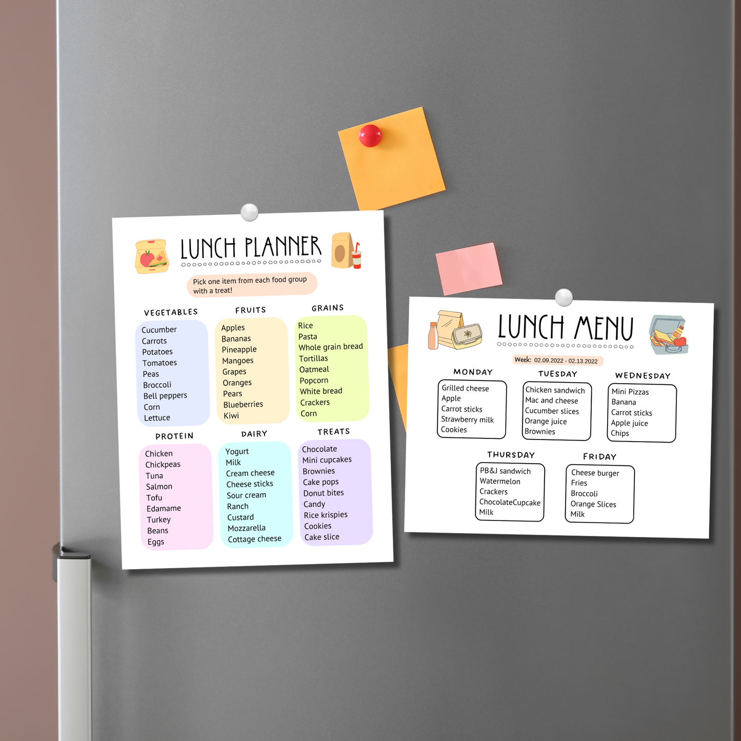 School Lunch Meal Planner Printable, Editable Lunch Menu Kids