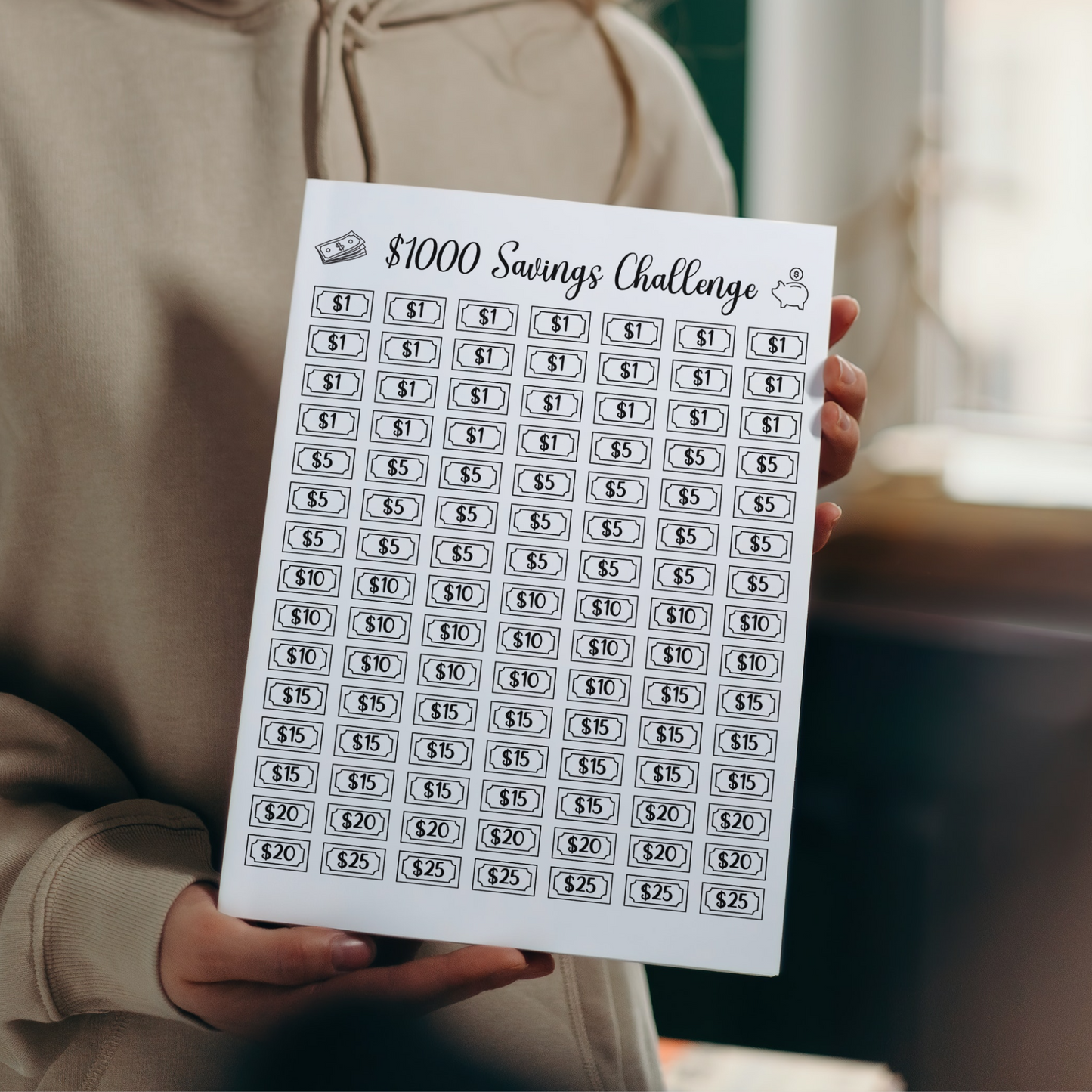 Savings Challenge Printable, 1K 2K 5K 10K Money Savings Goal Tracker