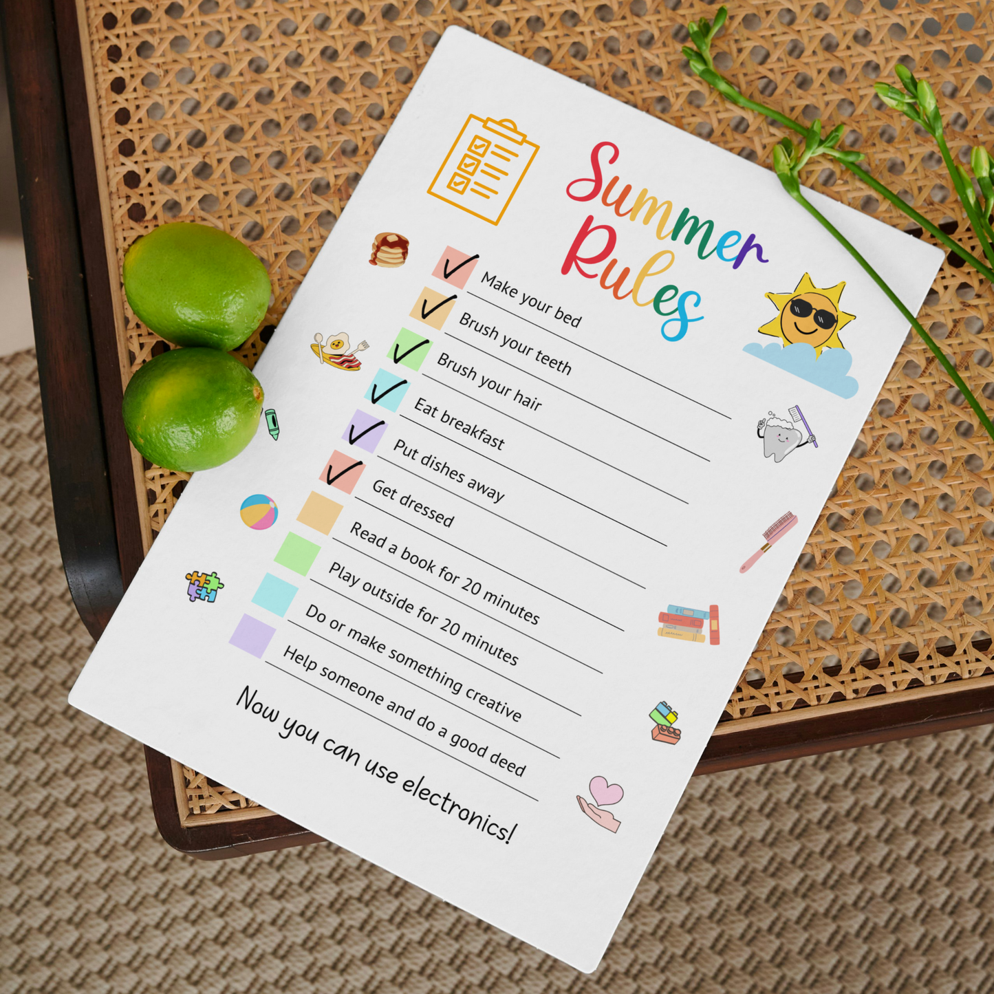 Editable Summer Rules For Kids, Printable Daily Checklist