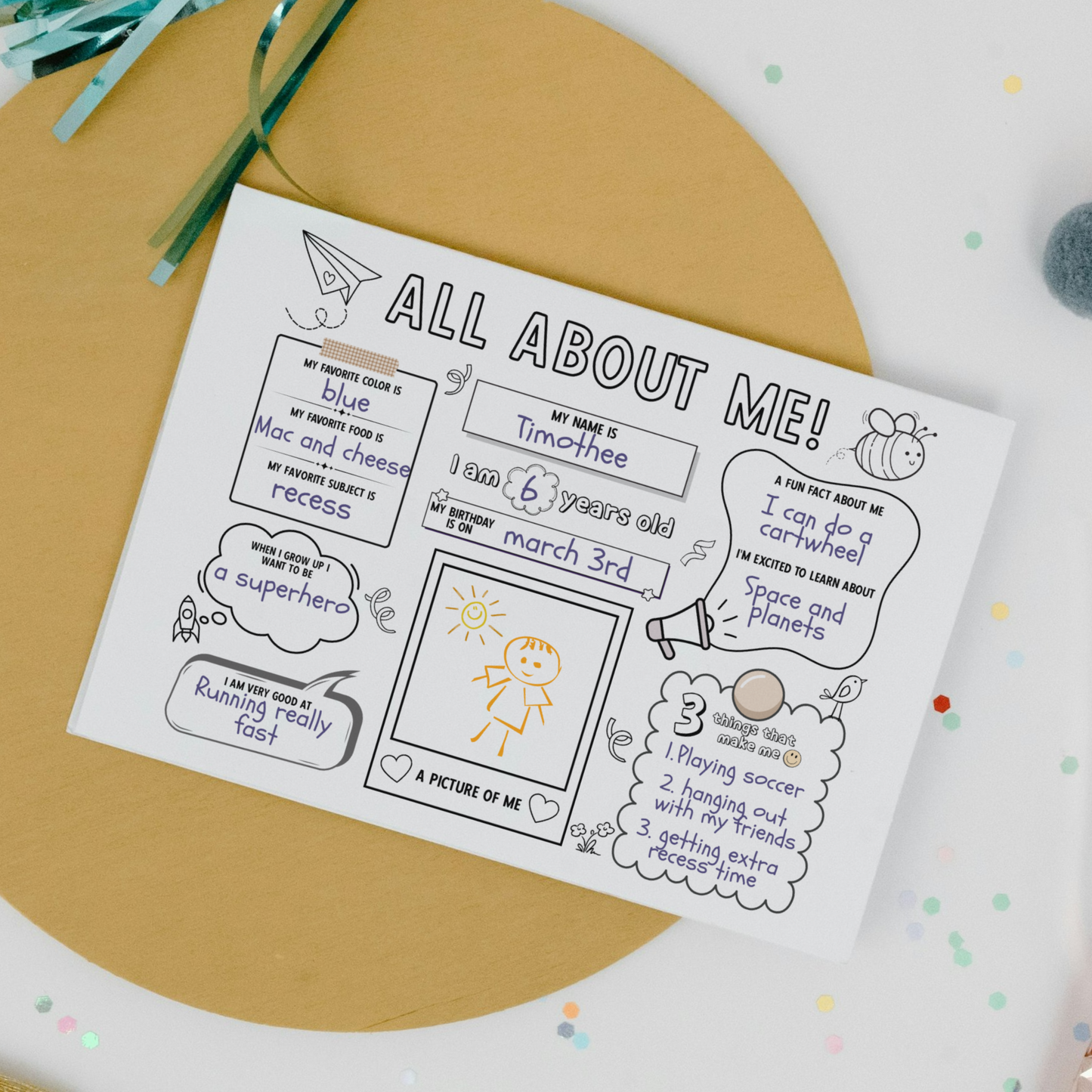 All About Me Coloring Page Printable, First Day of School Activity For Kids Fill In Template Back to School Classroom Homeschool Worksheet