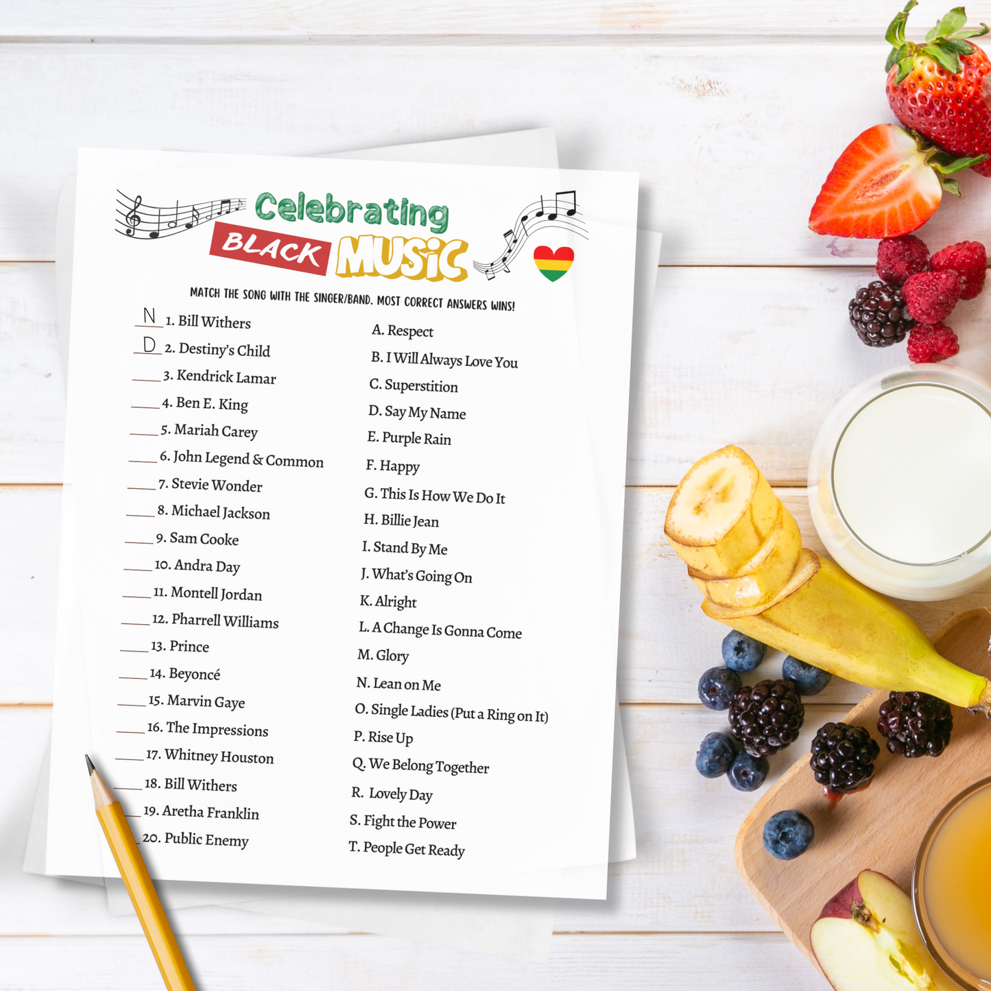 Black History Month Music Trivia Game Printable African American Party Activity