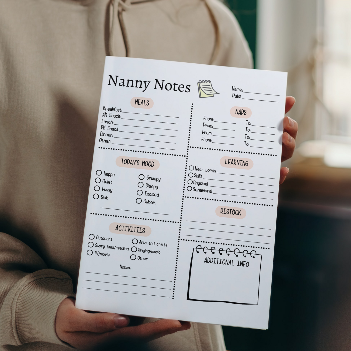Nanny Notes Printable, Babysitter Information Sheet, Daily Nanny Log, Caregiver Checklist