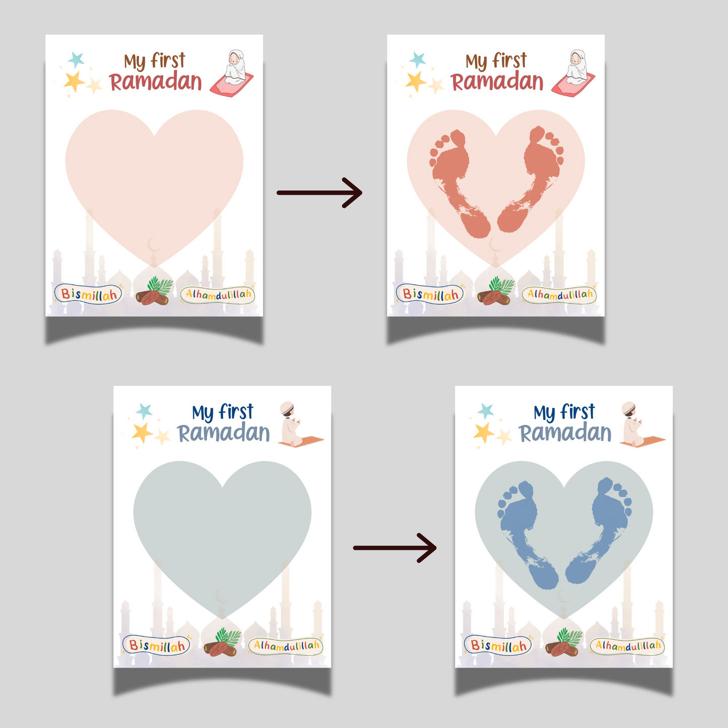 Ramadan Handprint Footprint Crafts Printable, Eid DIY Art for Kids