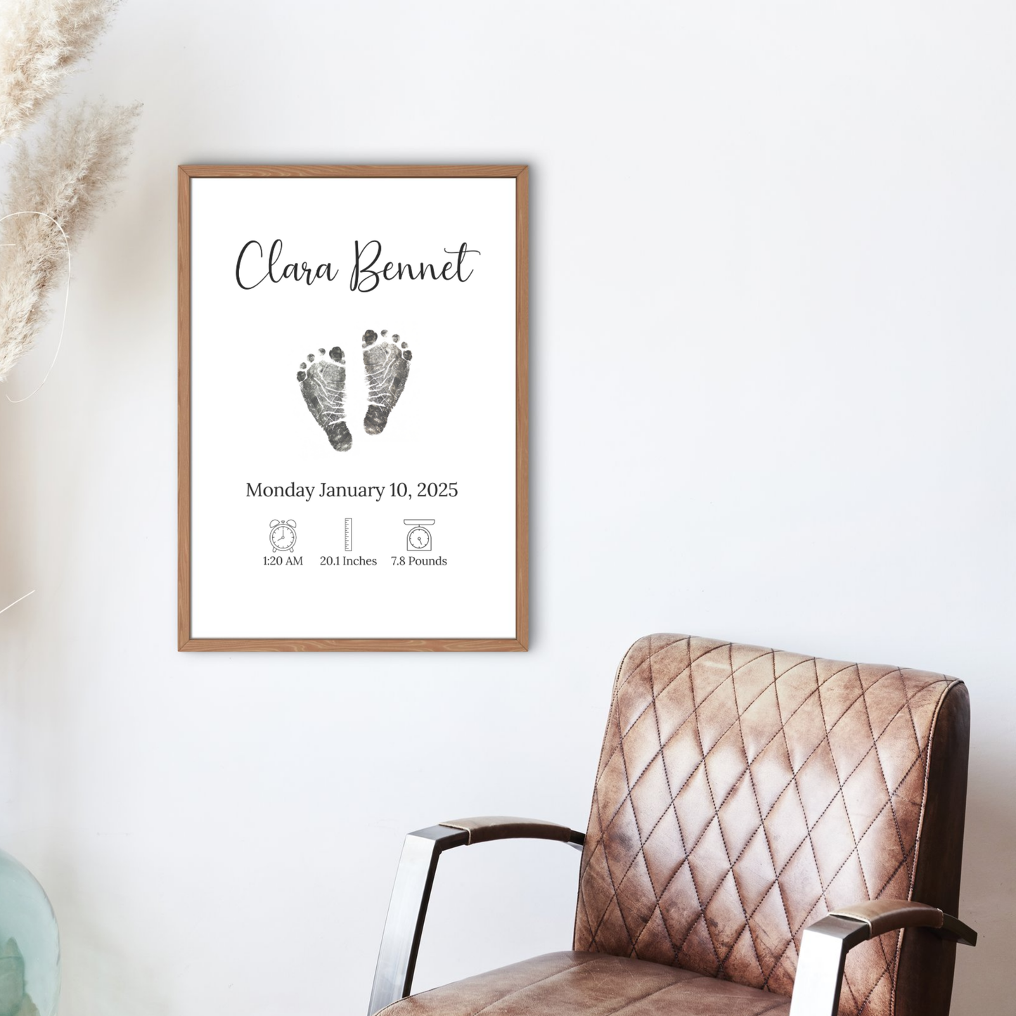 Personalized Baby Birth Announcement Printable, Newborn Footprint DIY Nursery Wall Art