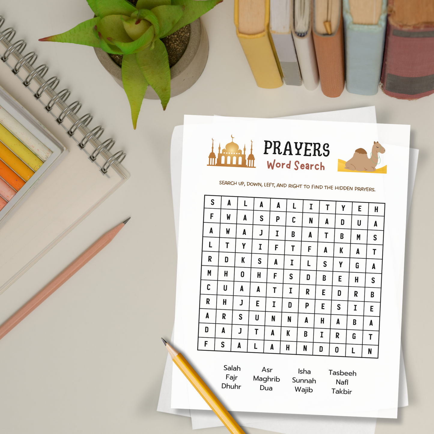 Islamic Word Search Printable Activity for Kids, Educational Games Wordsearch Sheets Angels Prophets Prayer Ramadan Eid Gift Ideas Children