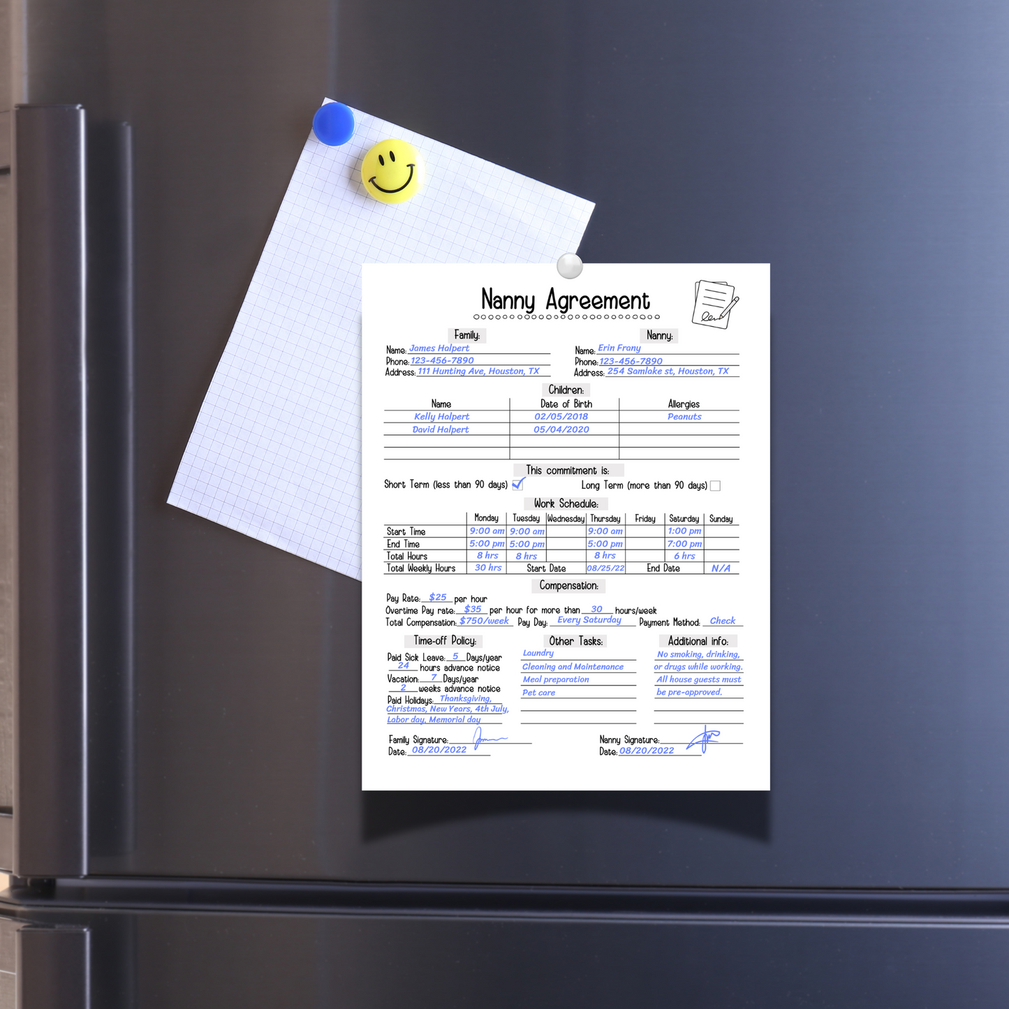 Nanny Agreement Worksheet Editable, Printable Babysitter Contract