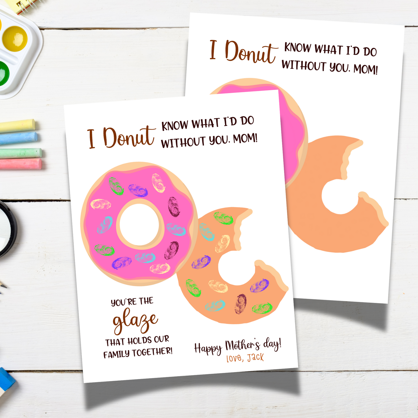 Donut Mothers Day Handprint Fingerprint Craft for Kids Printable, Card Art Activity Personalized Mom Birthday Gift