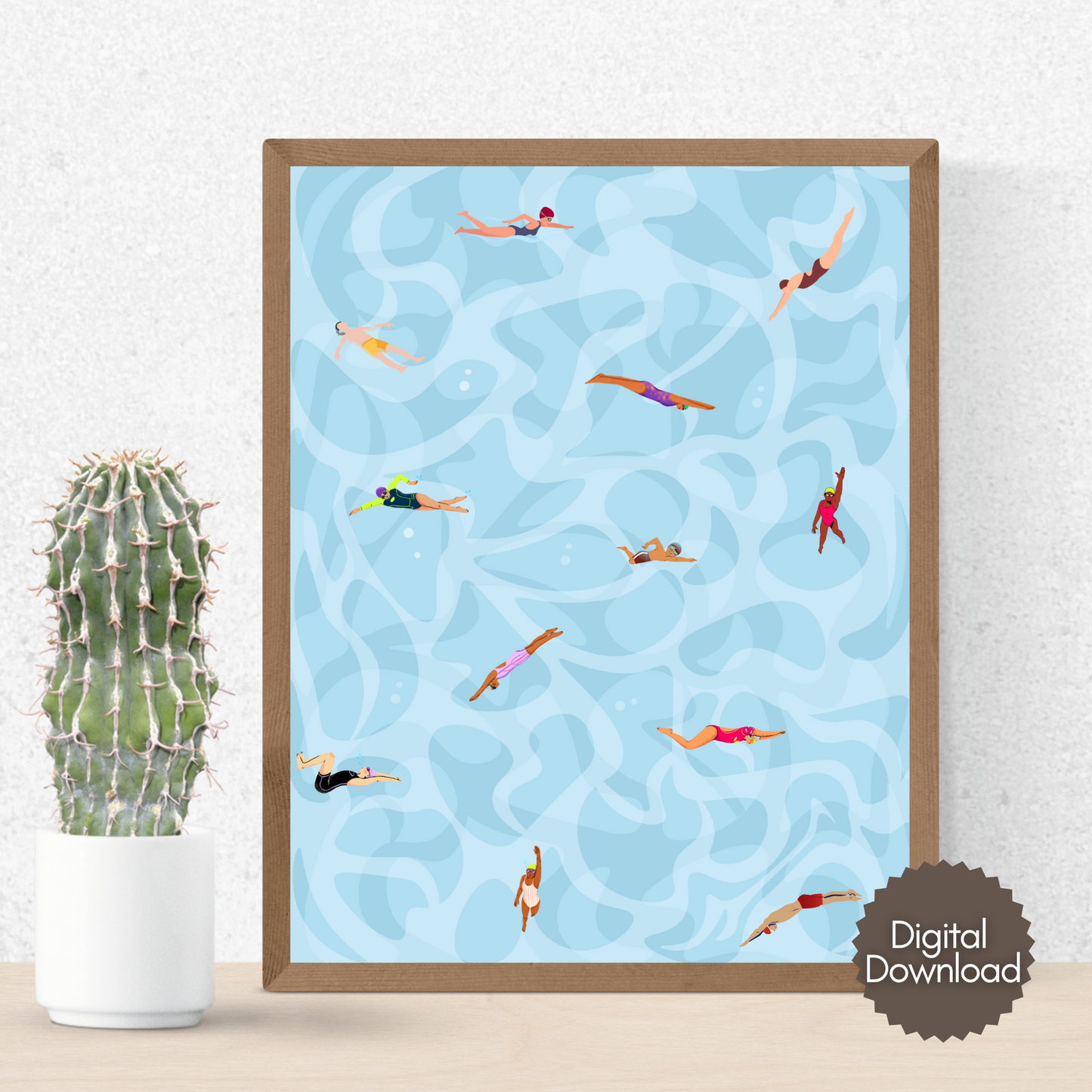 Tiny People Swimming Print, Pool Printable Art Gift