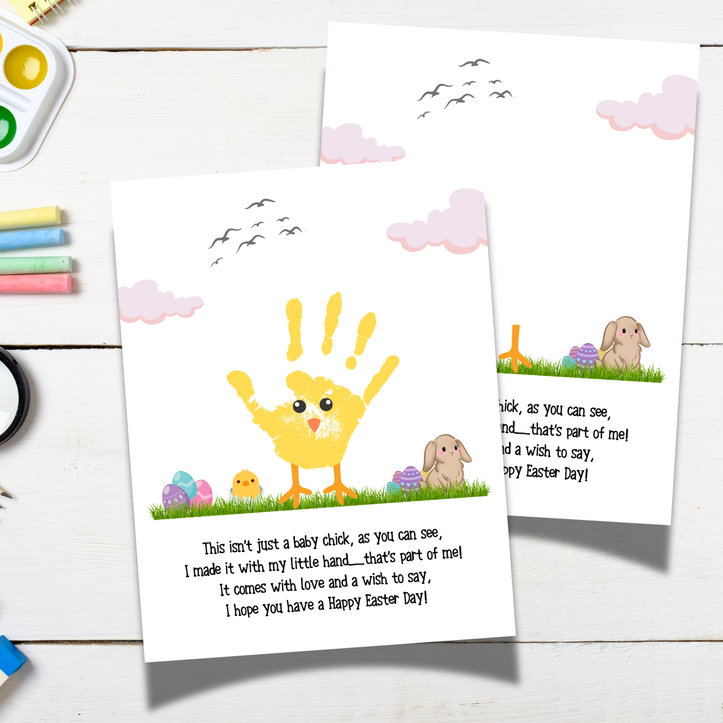 Baby Chick Happy Easter Poem Handprint Craft for Kids Printable, DIY Spring Art Activity Keepsake Personalized Gift