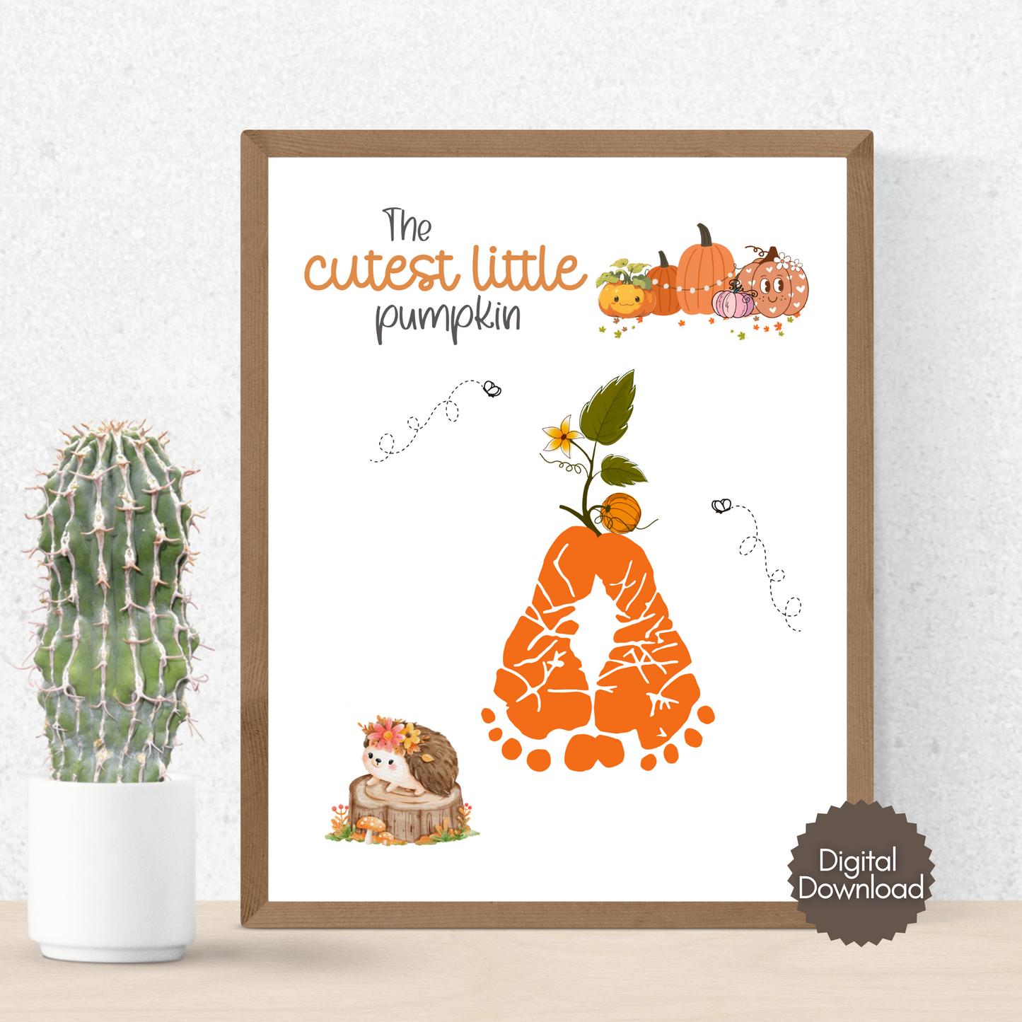 Pumpkin Footprint Craft Printable, Fall Autumn Activity DIY Art for Kids
