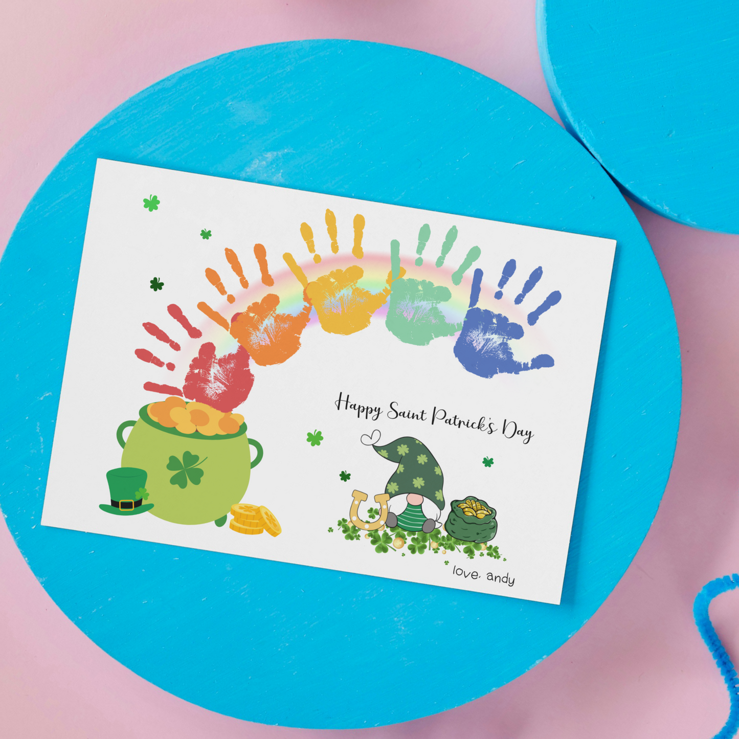 St Patricks Day Handprint Craft Printable, DIY St. Pattys Art Keepsake for Kids Baby Toddler Activity