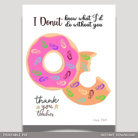 Teacher Appreciation Fingeprint Craft Kids Printable, DIY End of Year Gift Hand Art