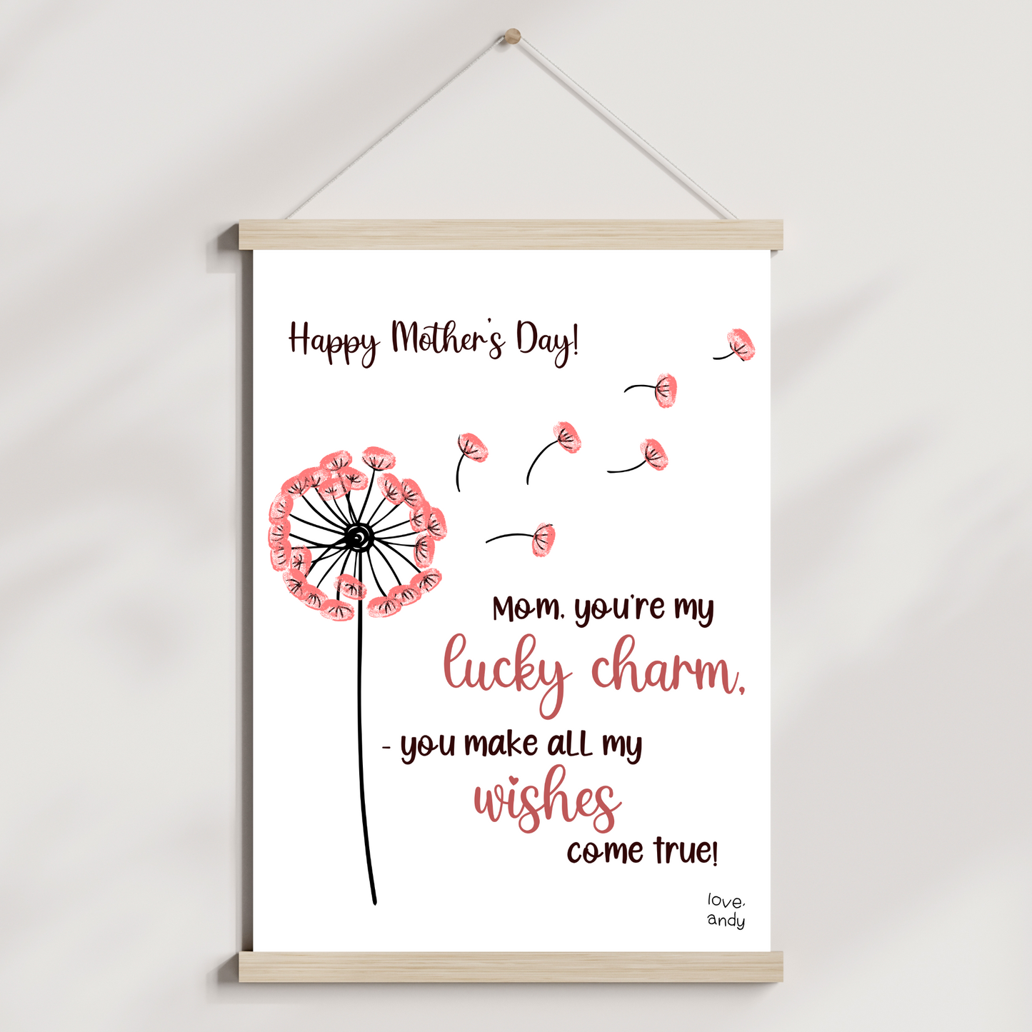 Mothers Day Fingerprint Craft for Kids Printable, Card Art Mom Birthday Gift