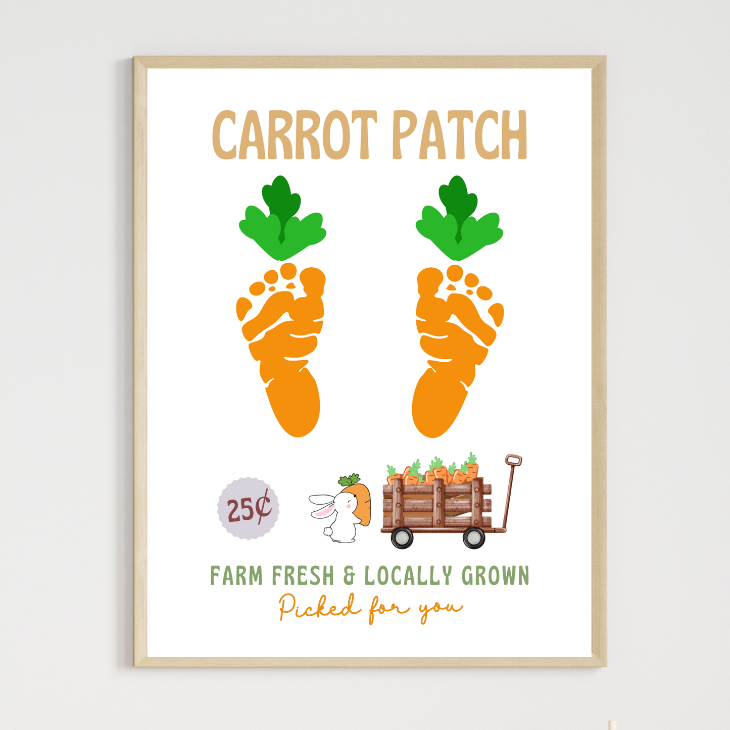 Carrot Patch Easter Footprint Craft for Kids Printable, DIY Spring Feet Art Activity Keepsake Farm Sign Personalized Gift from Baby Toddler