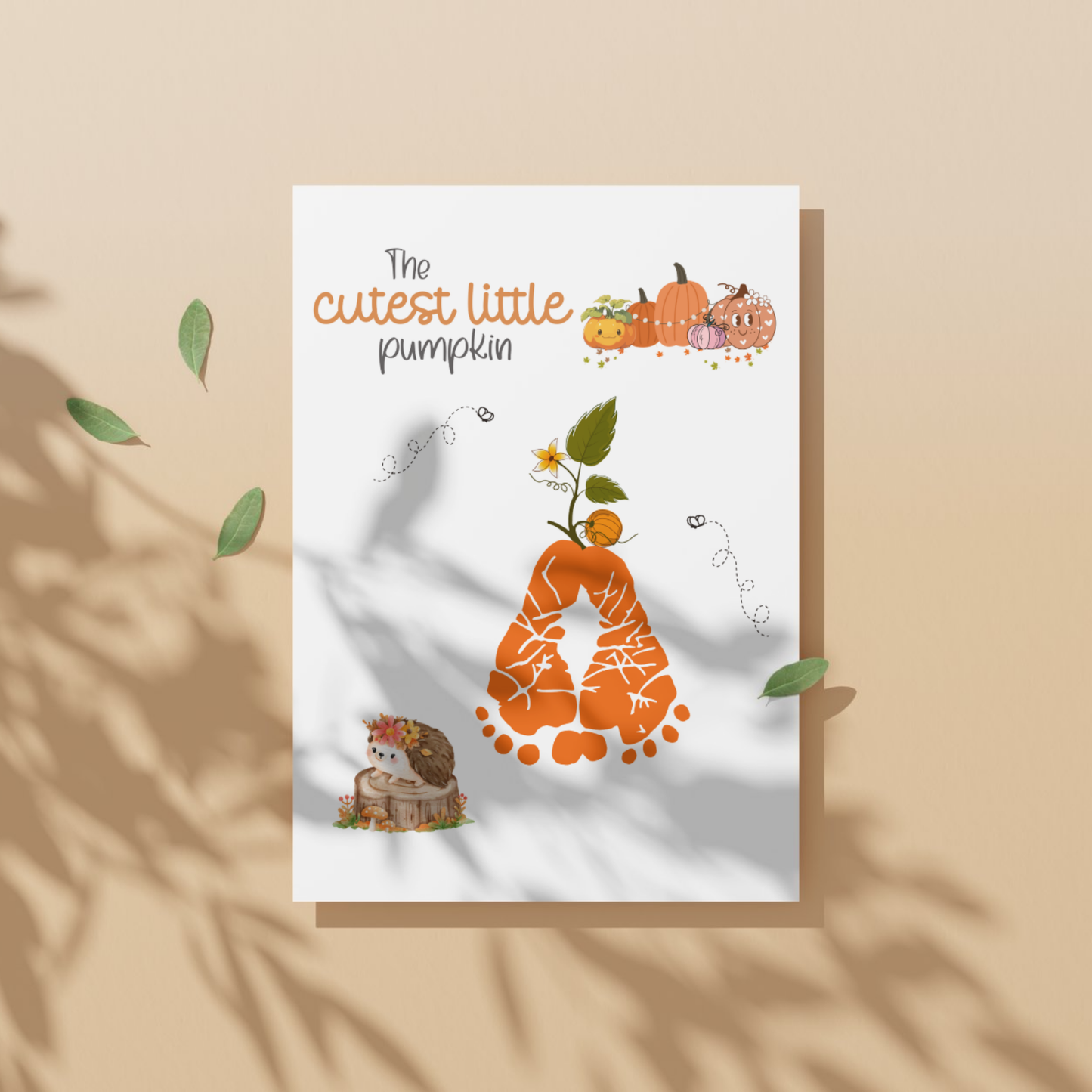 Pumpkin Footprint Craft Printable, Fall Autumn Activity DIY Art for Kids