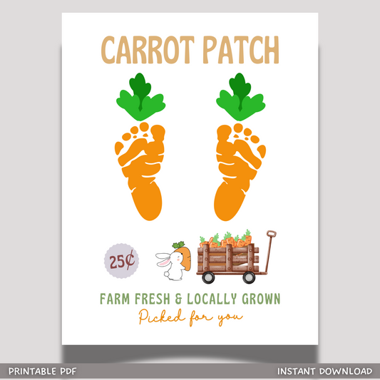 Carrot Patch Easter Footprint Craft for Kids Printable, Spring Feet Art Farm Sign
