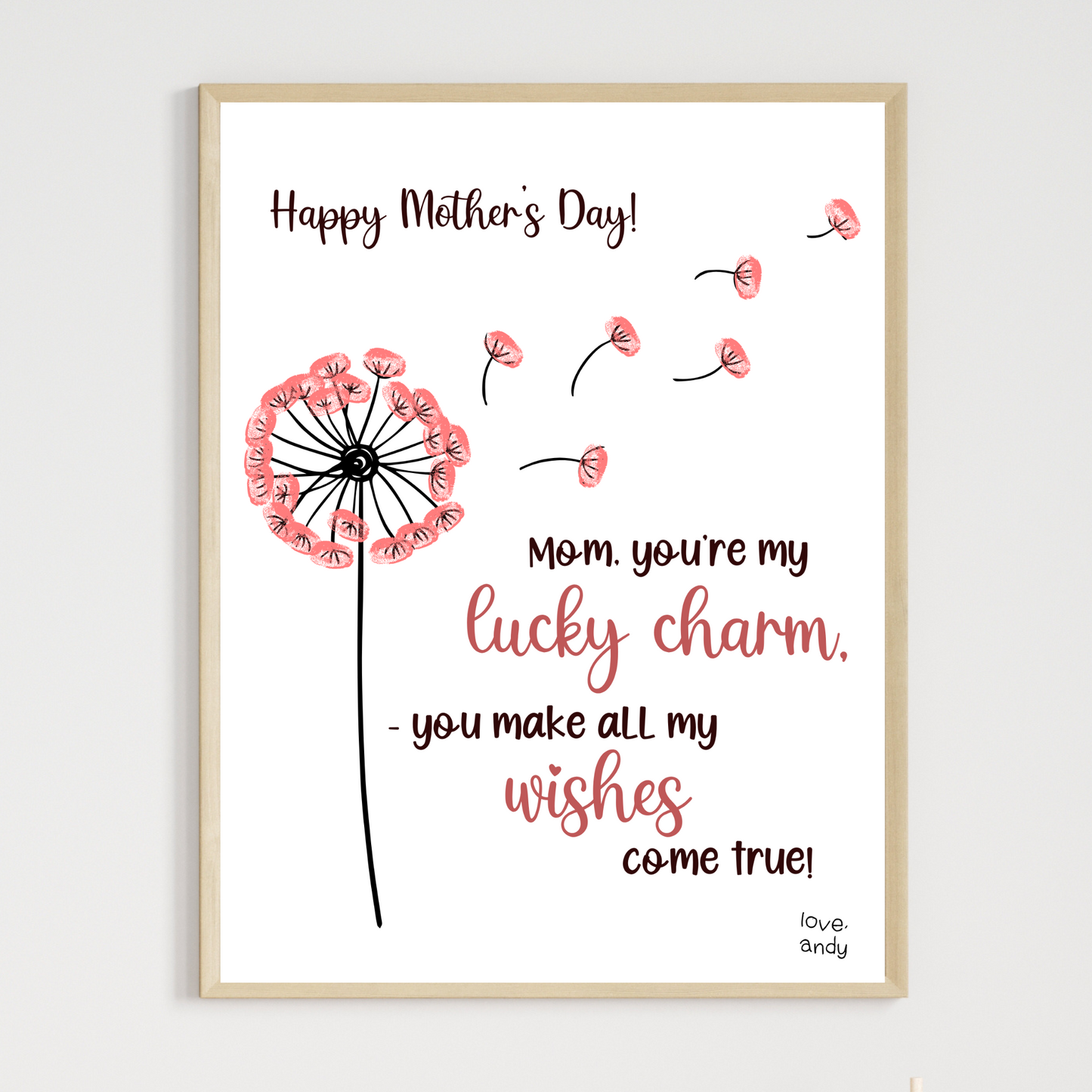 Mothers Day Fingerprint Craft for Kids Printable, Card Art Mom Birthday Gift