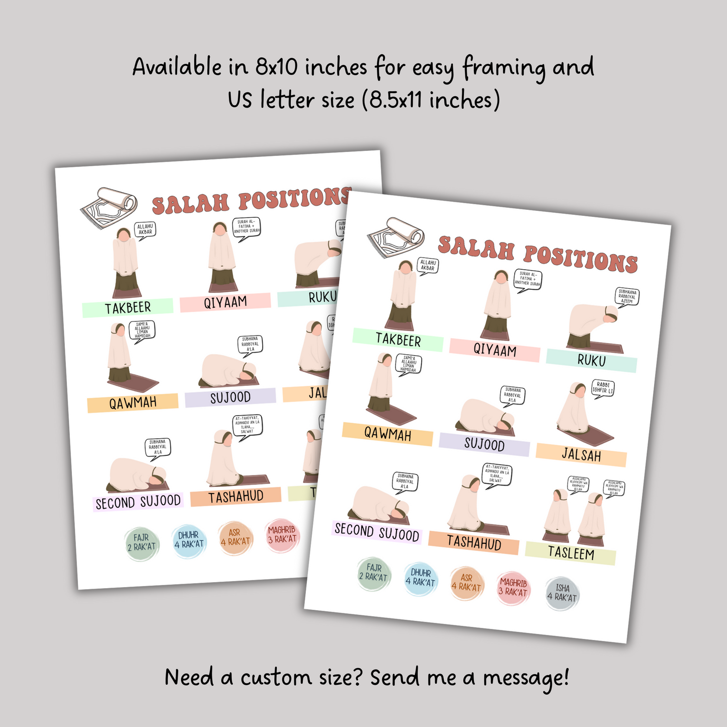 Salah Positions Guide Poster Chart for Muslim Girls Printable, Step by Step Islamic Prayer Kids Wall Art Learn How to Pray Cute Namaz Tracker