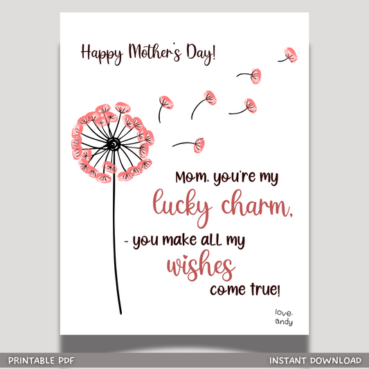 Mothers Day Fingerprint Craft for Kids Printable, Card Art Mom Birthday Gift