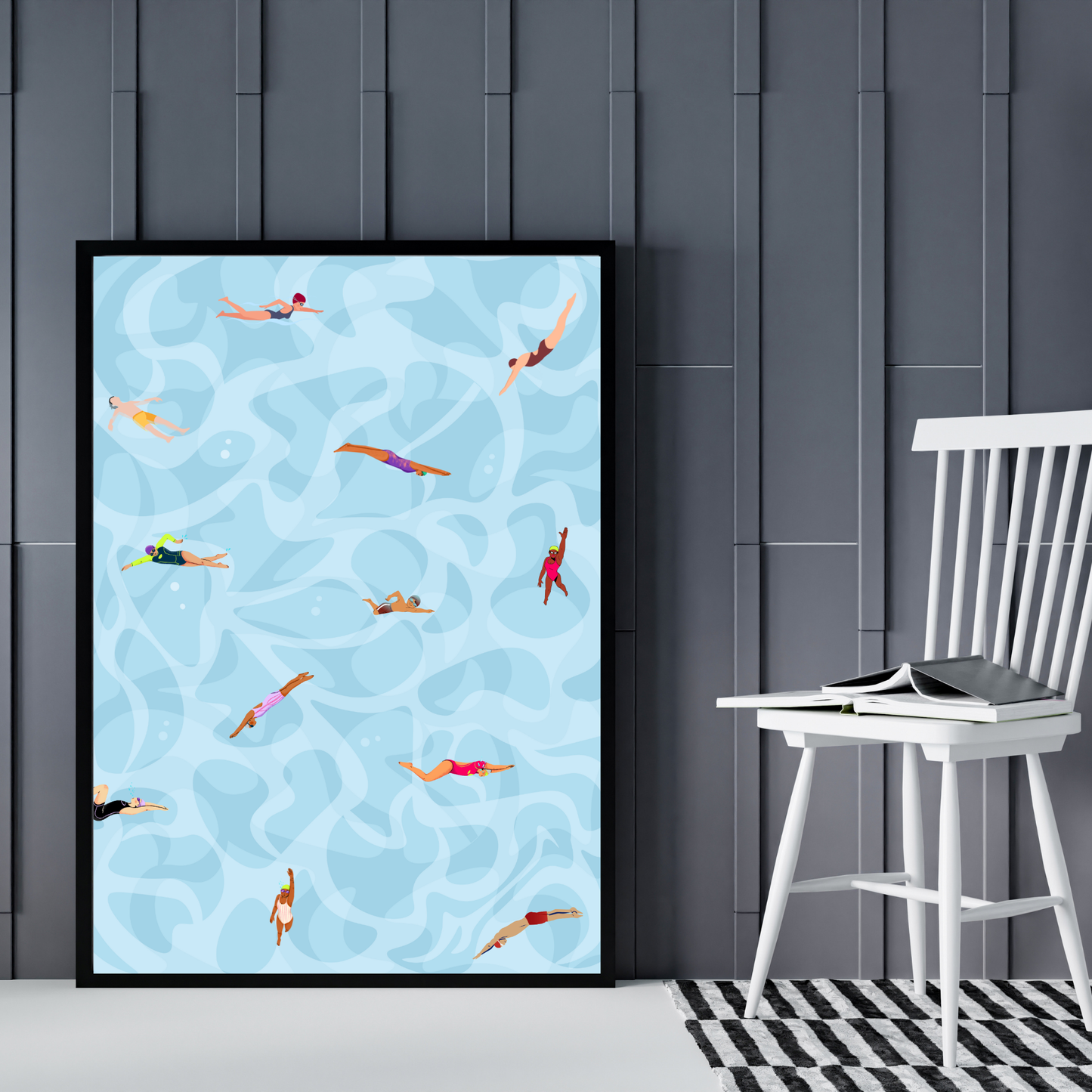 Tiny People Swimming Print, Pool Printable Art Gift