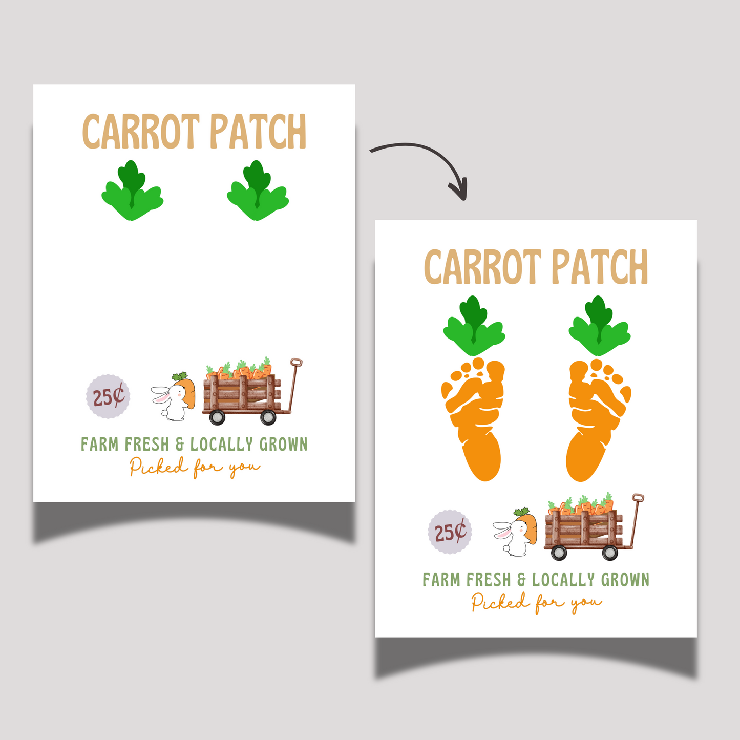 Carrot Patch Easter Footprint Craft for Kids Printable, DIY Spring Feet Art Activity Keepsake Farm Sign Personalized Gift from Baby Toddler