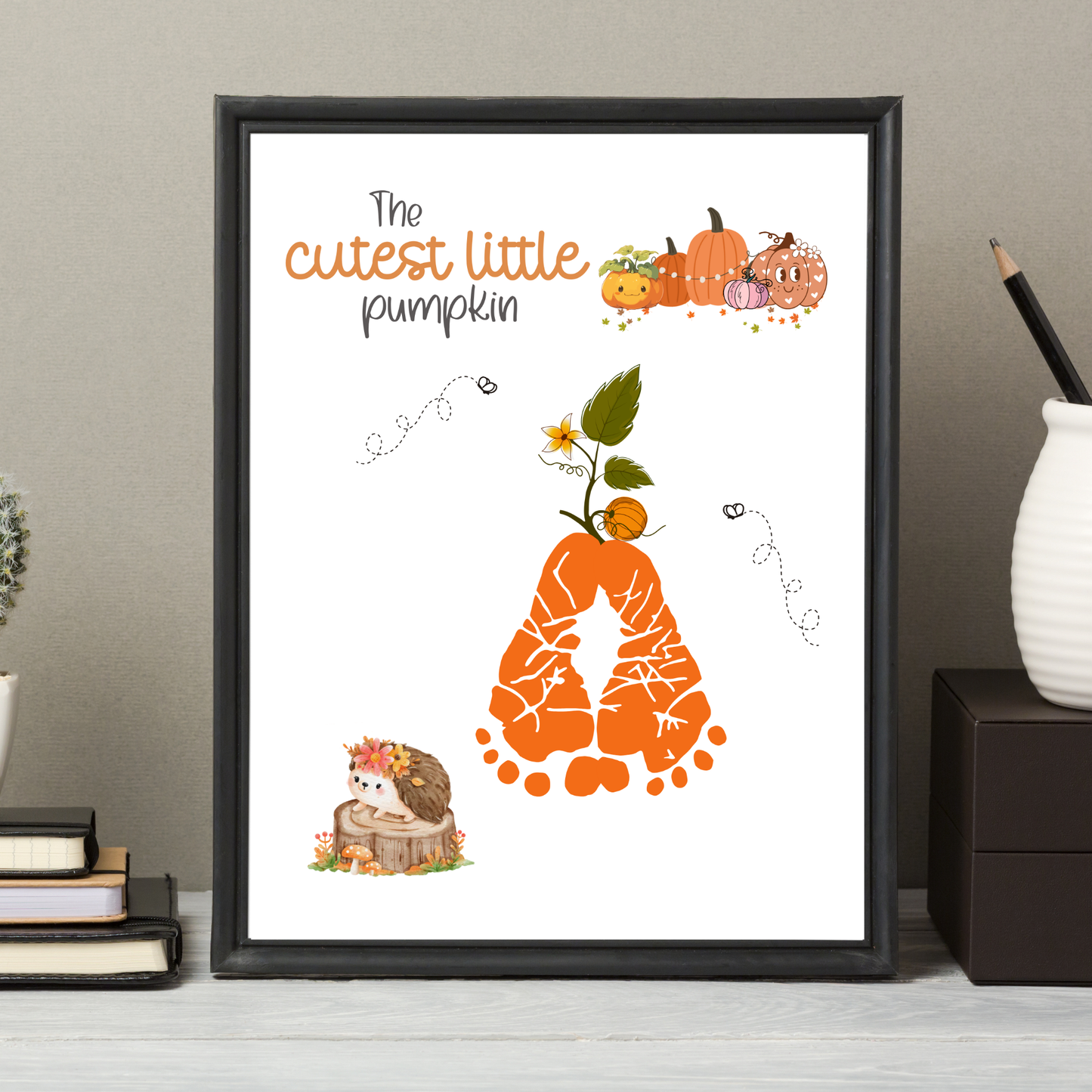 Pumpkin Footprint Craft Printable, Fall Autumn Activity DIY Art for Kids